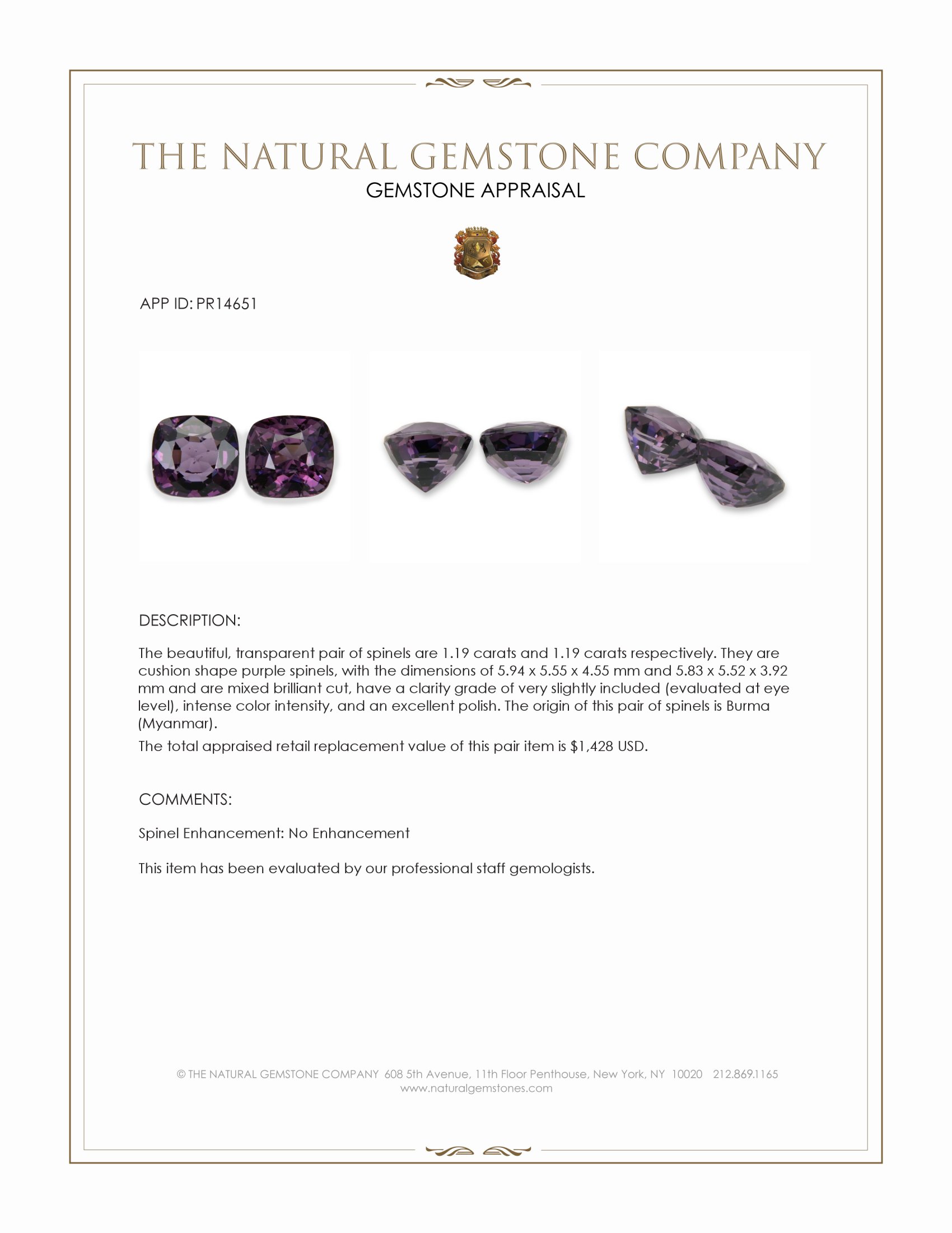 2.38 Ct.Tw. Purple Spinel Pair from Burma (Myanmar)