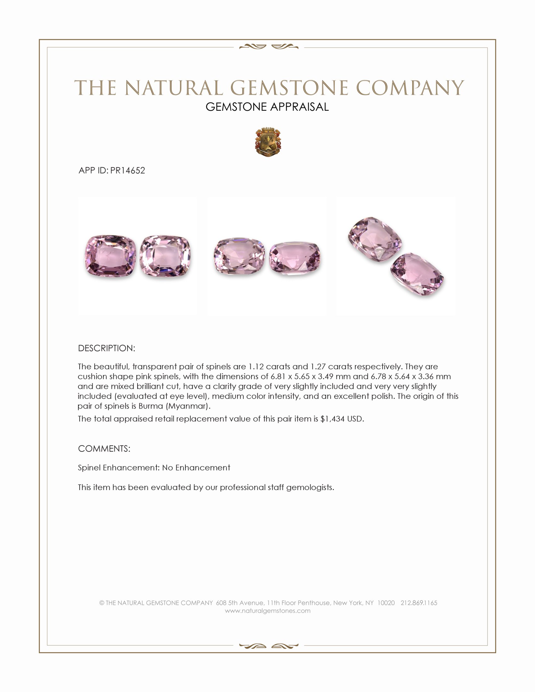 2.39 Ct.Tw. Pink Spinel Pair from Burma (Myanmar)