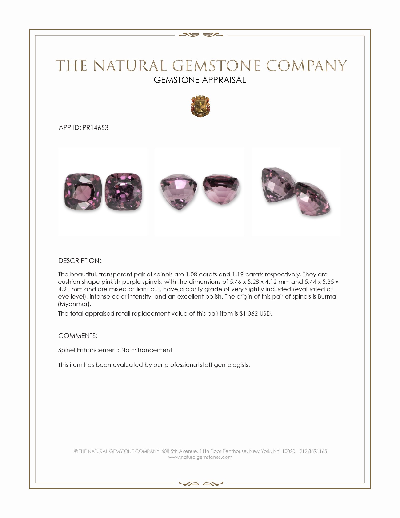2.27 Ct.Tw. Pinkish Purple Spinel Pair from Burma (Myanmar)