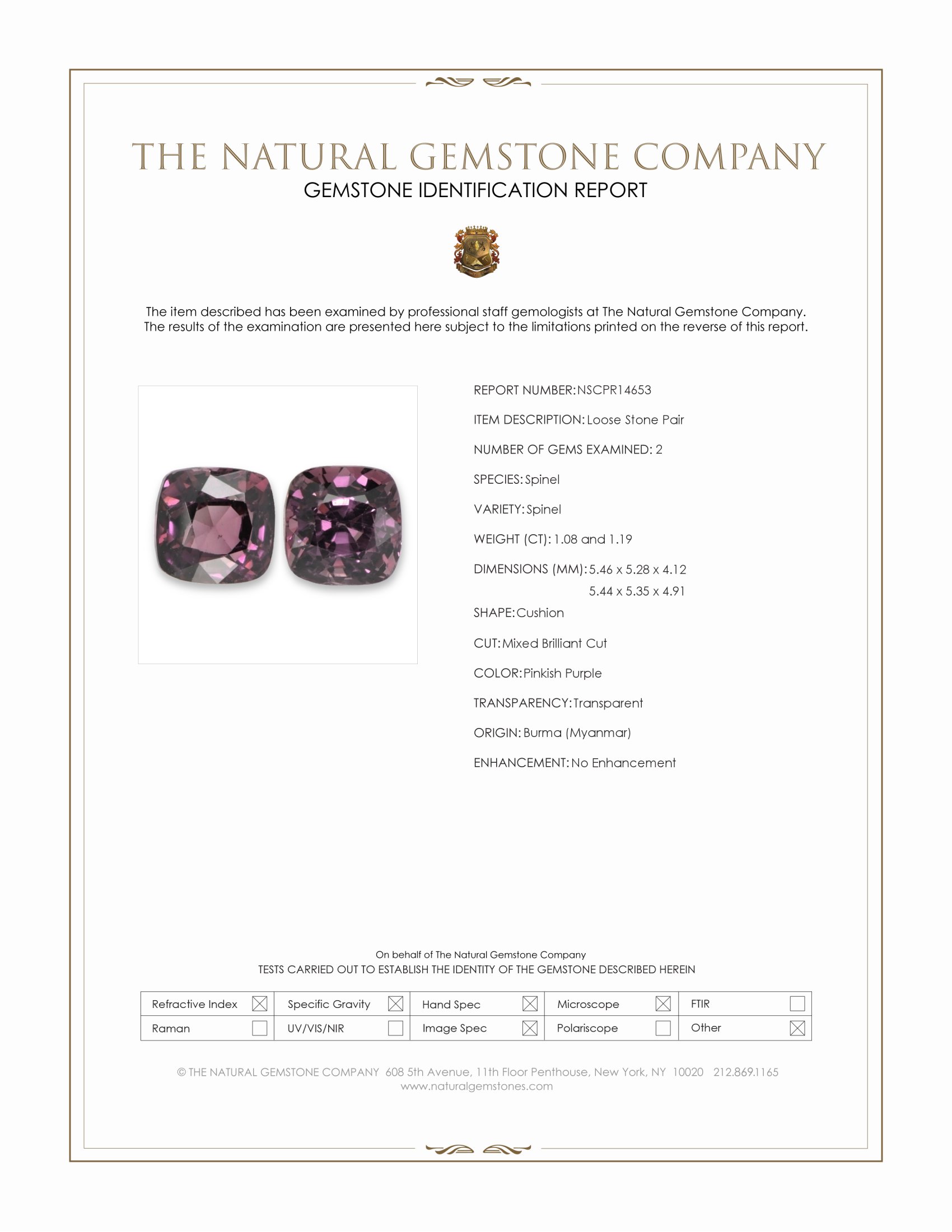 2.27 Ct.Tw. Pinkish Purple Spinel Pair from Burma (Myanmar)