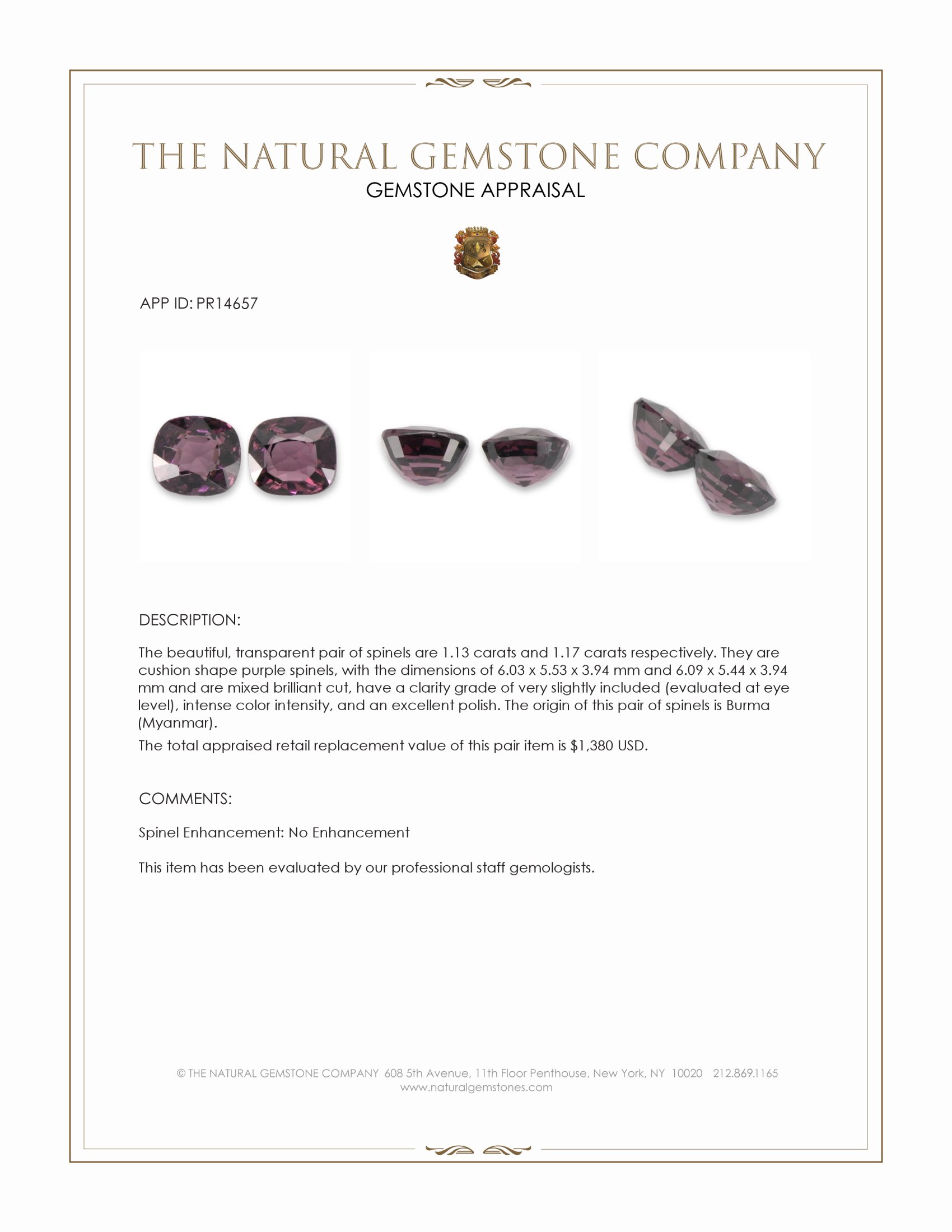 2.30 Ct.Tw. Purple Spinel Pair from Burma (Myanmar)