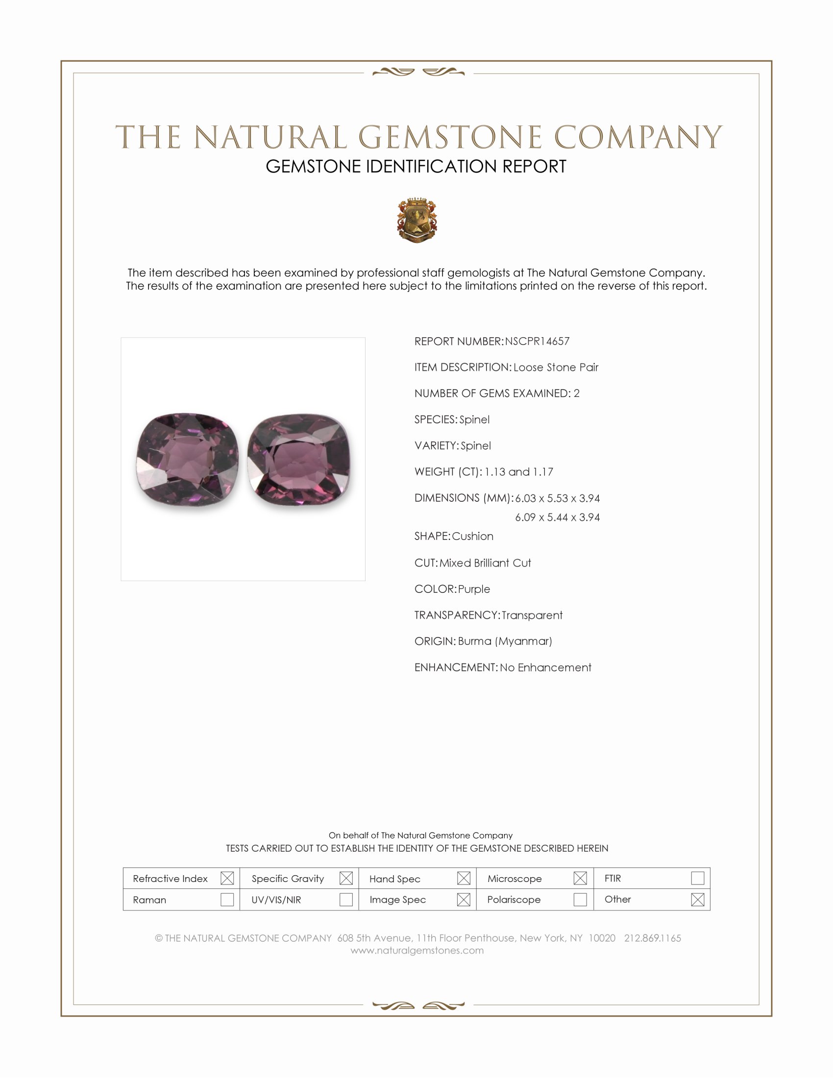 2.30 Ct.Tw. Purple Spinel Pair from Burma (Myanmar)