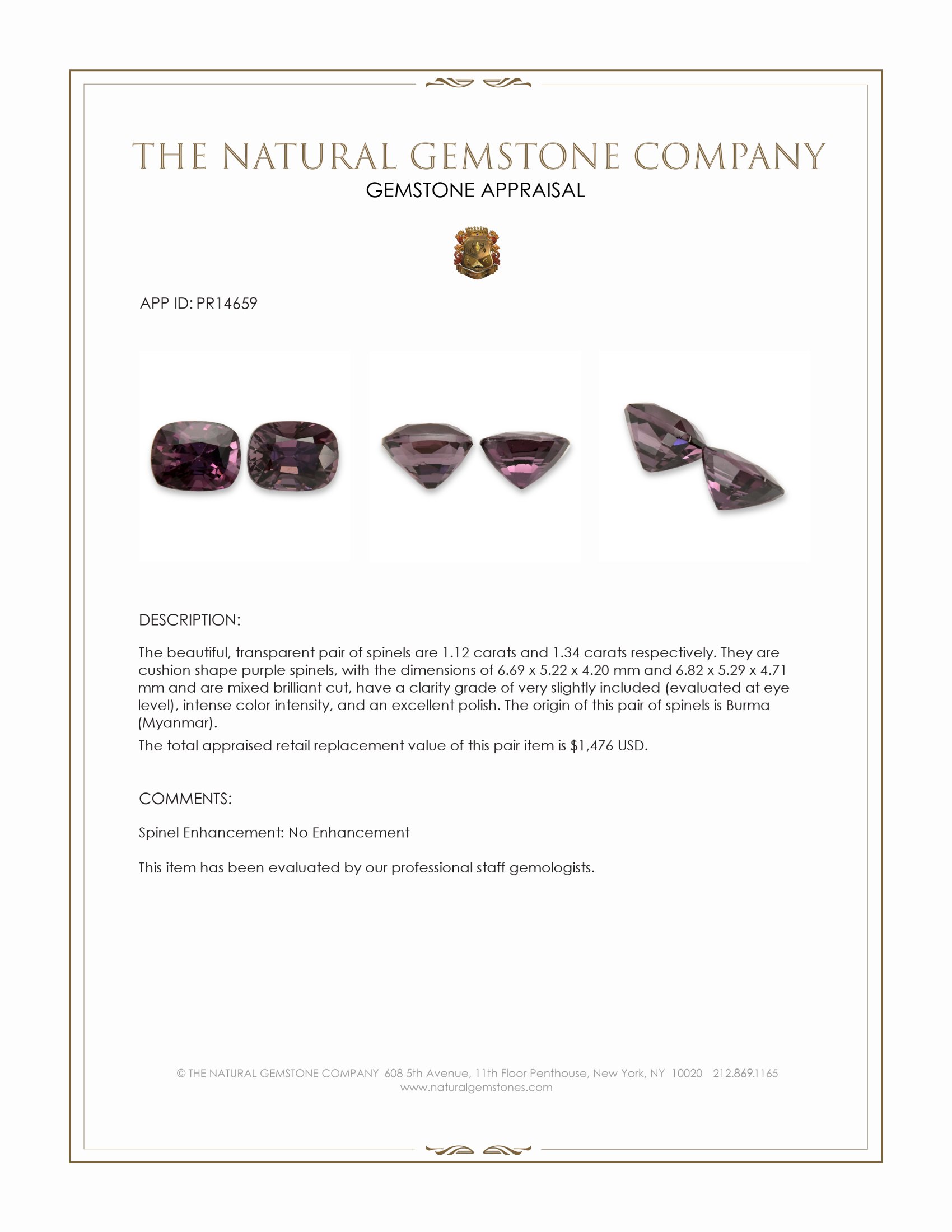2.46 Ct.Tw. Purple Spinel Pair from Burma (Myanmar)
