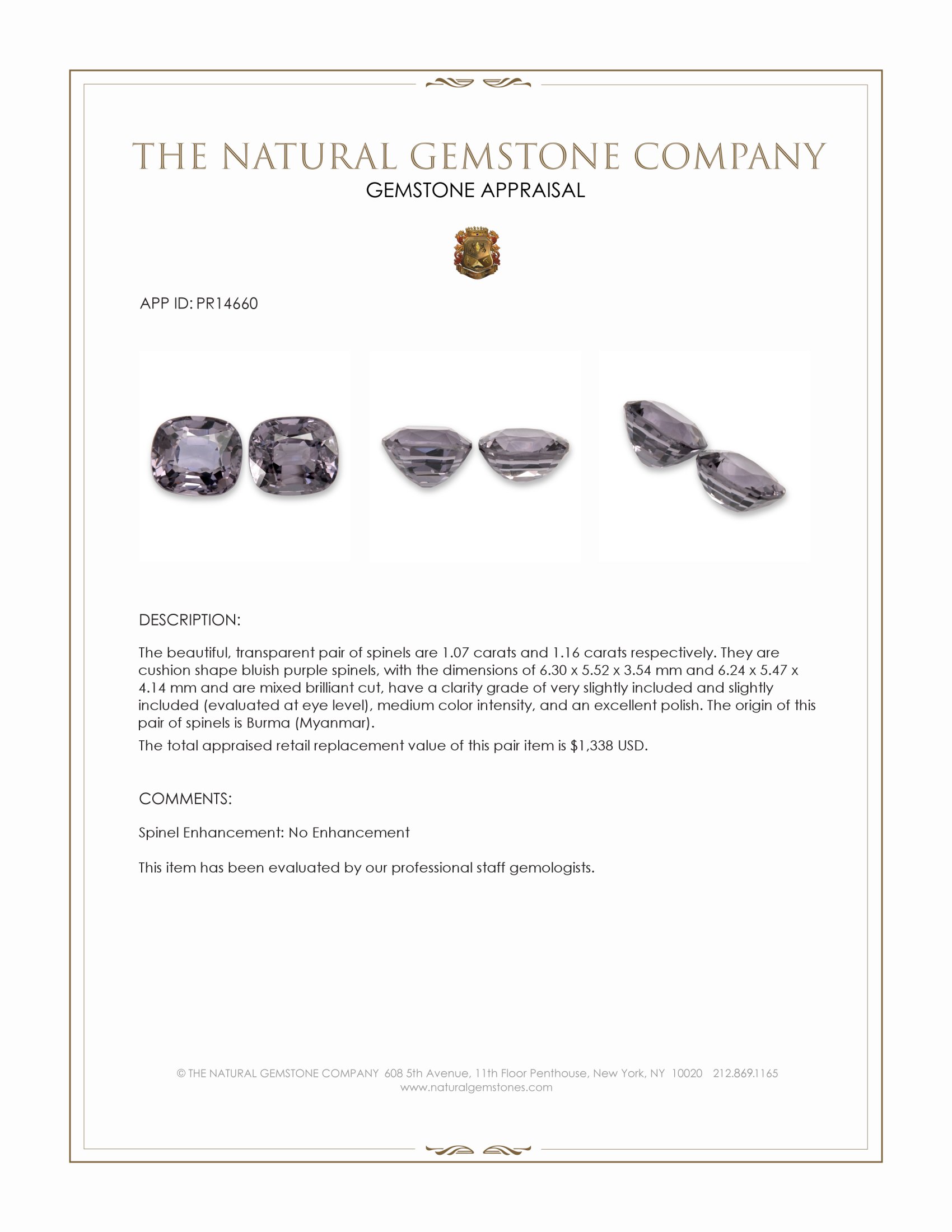 2.23 Ct.Tw. Bluish Purple Spinel Pair from Burma (Myanmar)