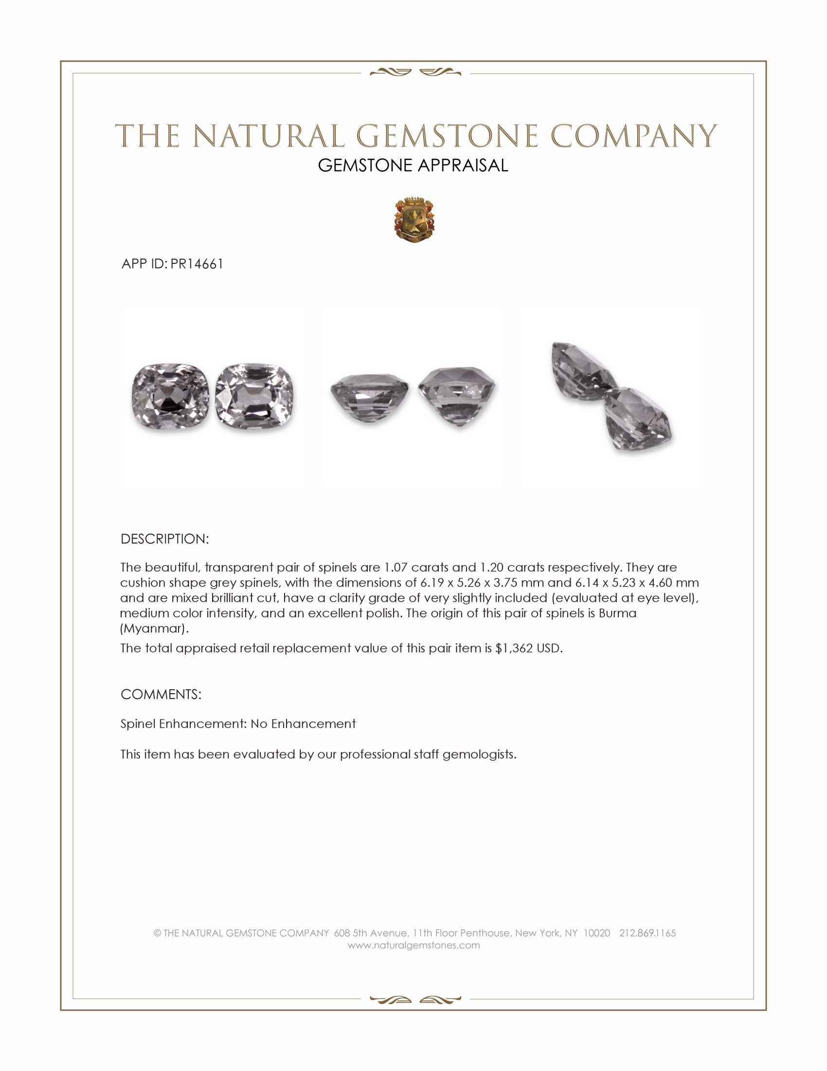2.27 Ct.Tw. Grey Spinel Pair from Burma (Myanmar)