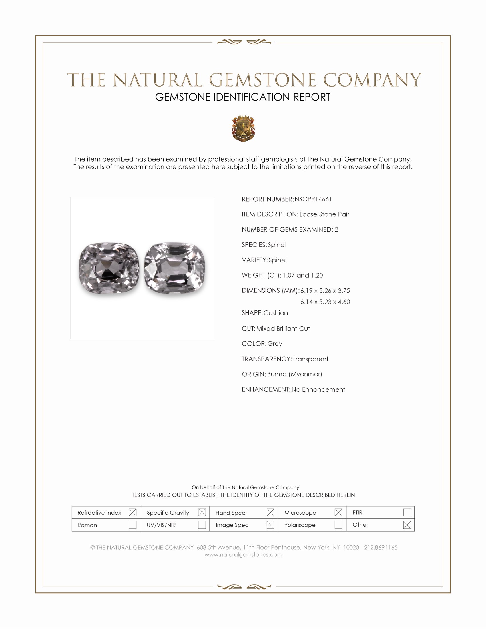2.27 Ct.Tw. Grey Spinel Pair from Burma (Myanmar)