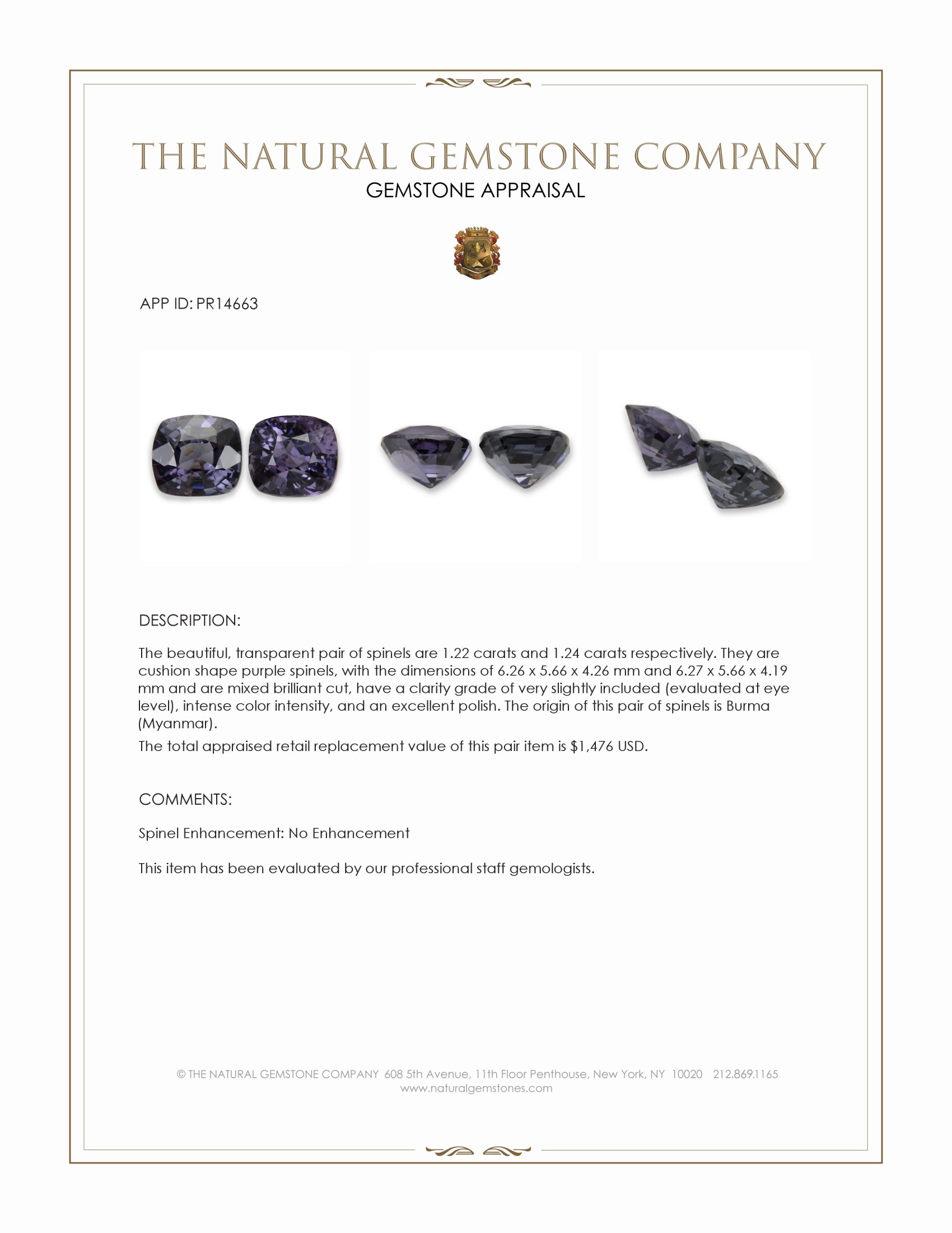 2.46 Ct.Tw. Purple Spinel Pair from Burma (Myanmar)