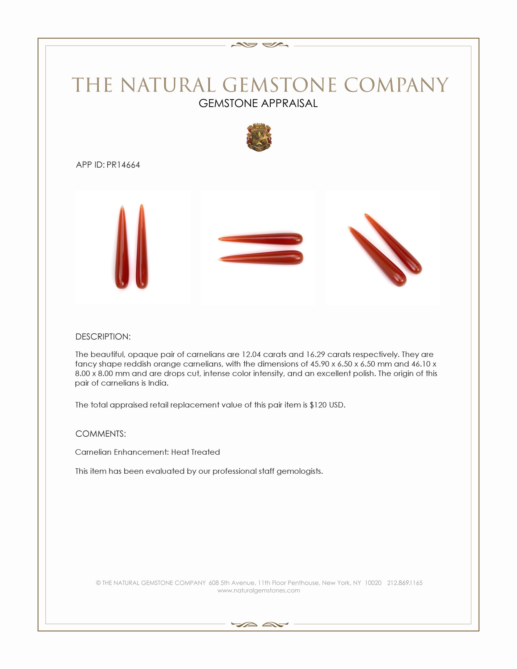 28.33 Ct.Tw. Reddish Orange Carnelian Pair from India