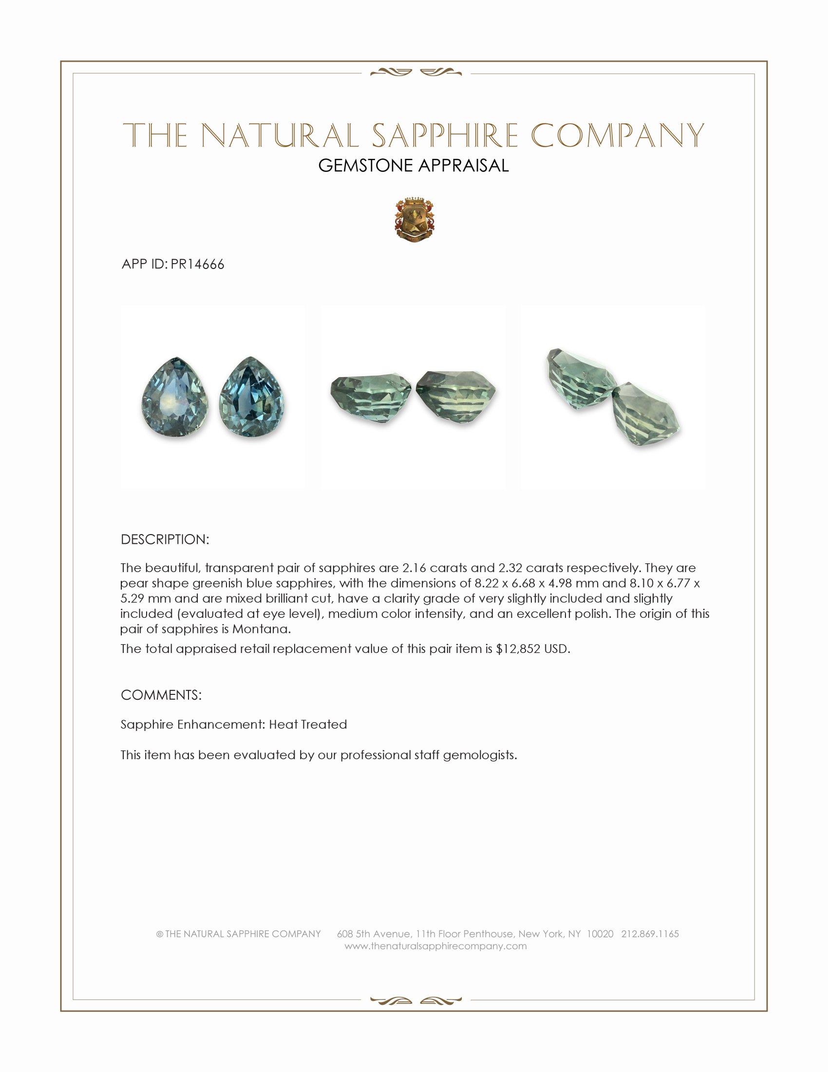 4.48 Ct.Tw. Greenish Blue Sapphire Pair from Montana