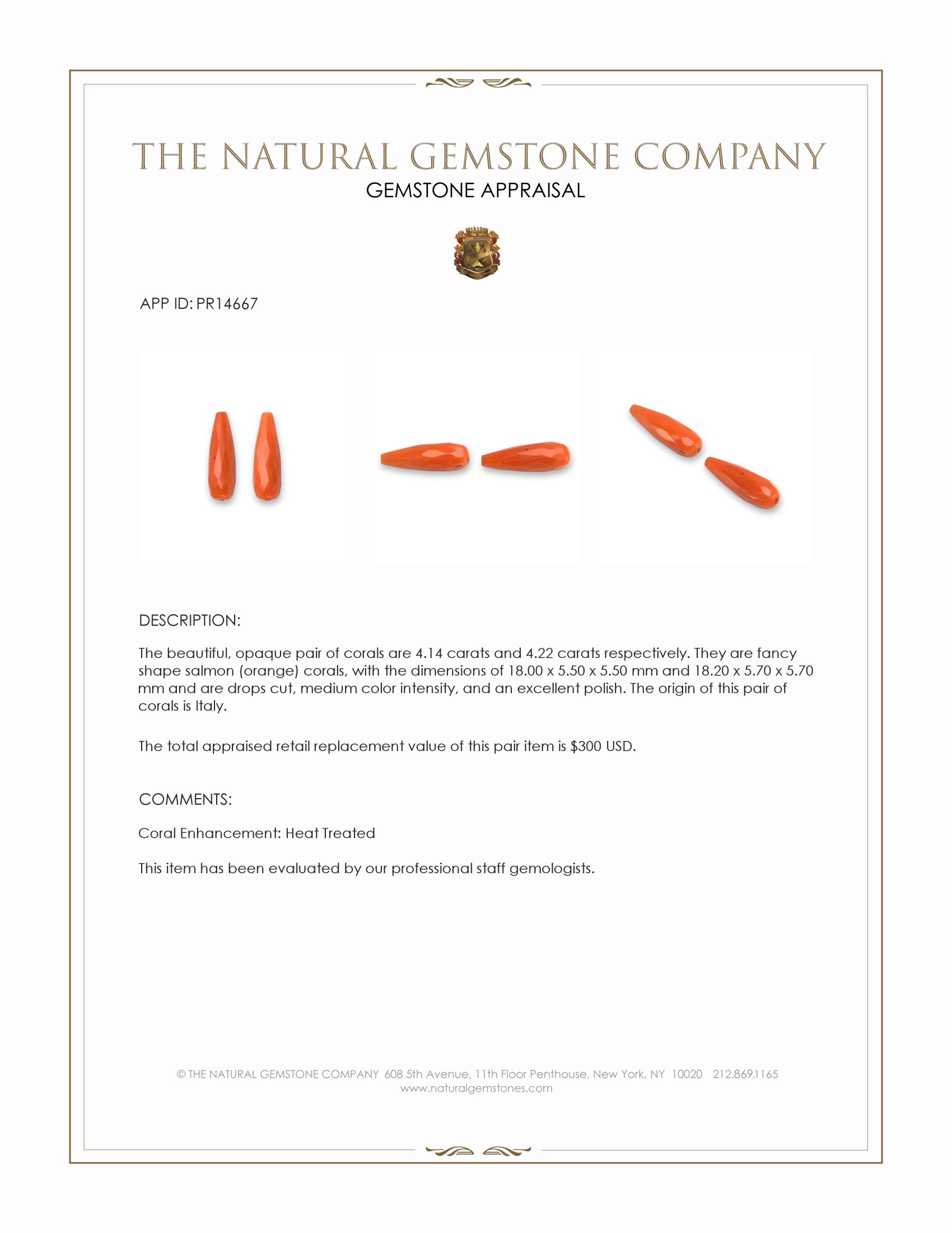 8.36 Ct.Tw. Salmon (Orange) Coral Pair from Italy