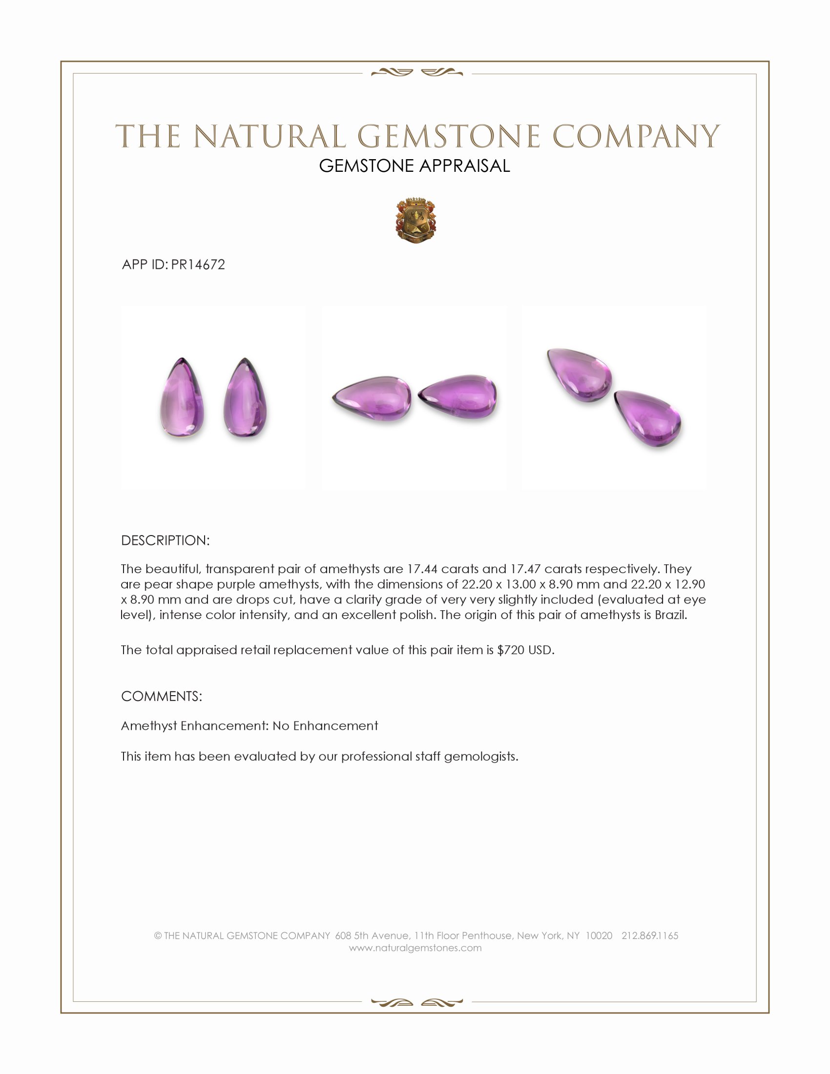 34.91 Ct.Tw. Purple Amethyst Pair from Brazil