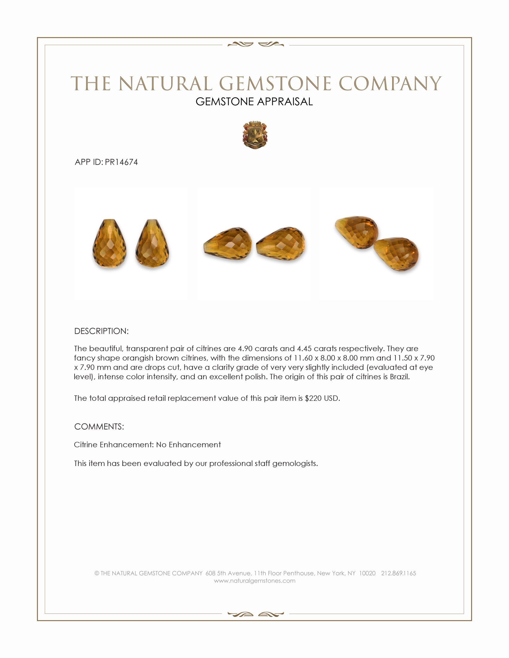 9.35 Ct.Tw. Orangish Brown Citrine Pair from Brazil