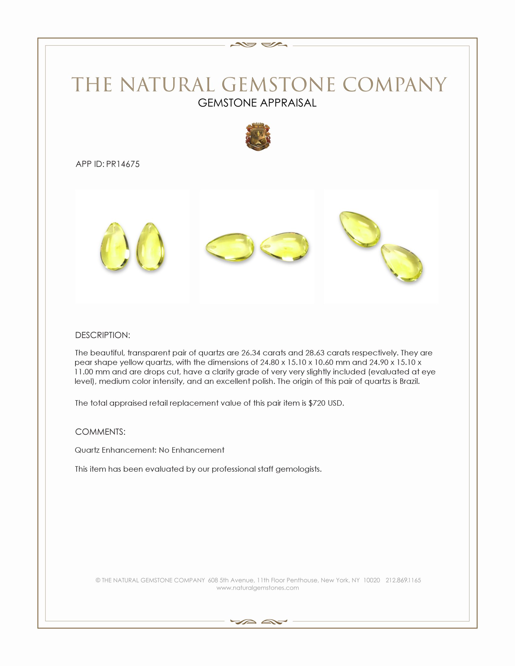 54.97 Ct.Tw. Yellow Quartz Pair from Brazil