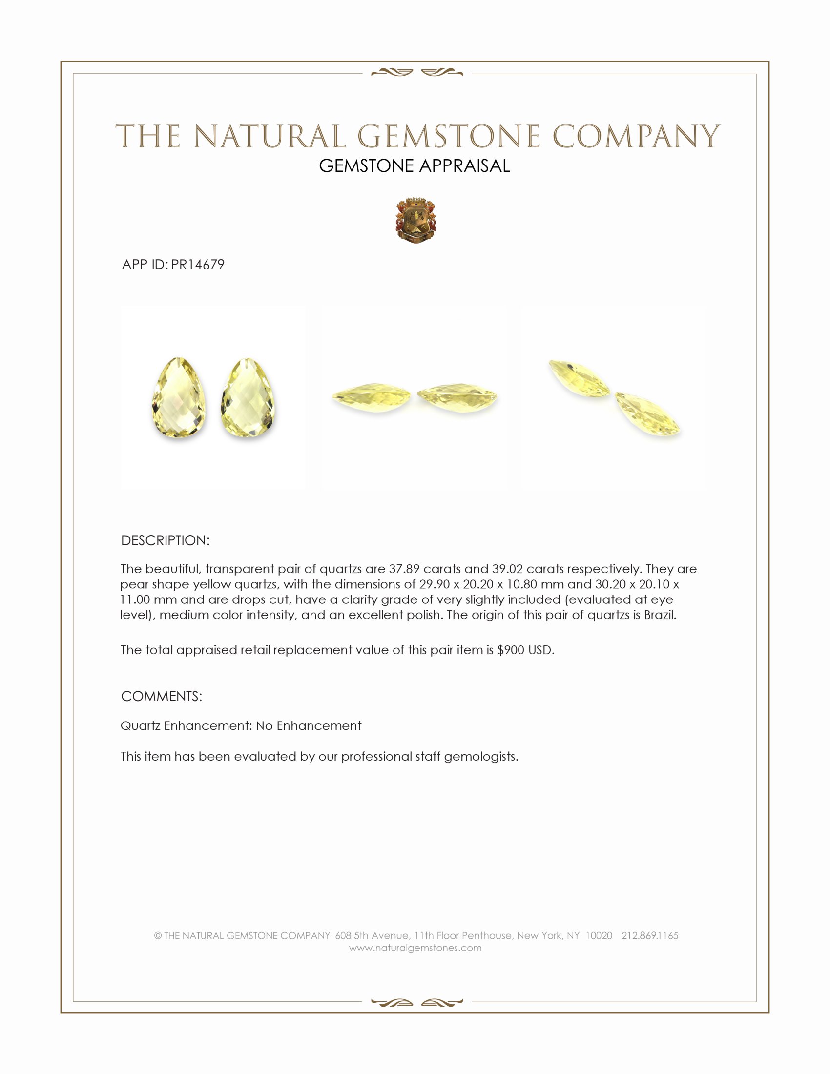 76.91 Ct.Tw. Yellow Quartz Pair from Brazil