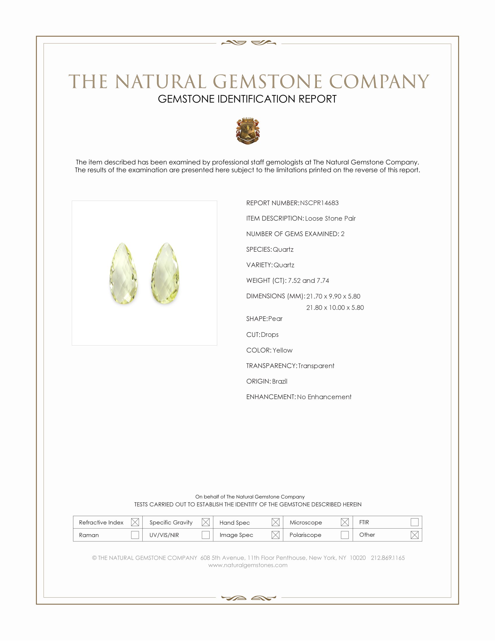 15.26 Ct.Tw. Yellow Quartz Pair from Brazil
