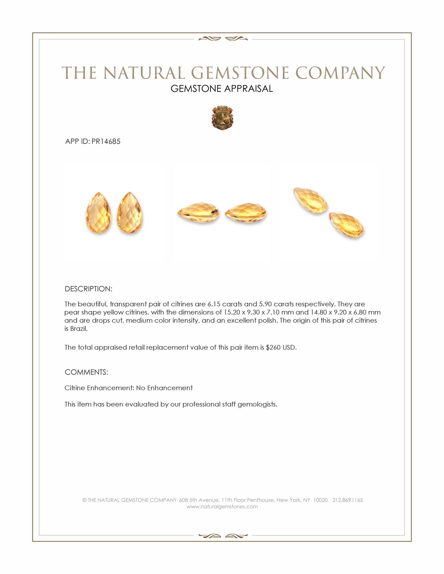 12.05 Ct.Tw. Yellow Citrine Pair from Brazil