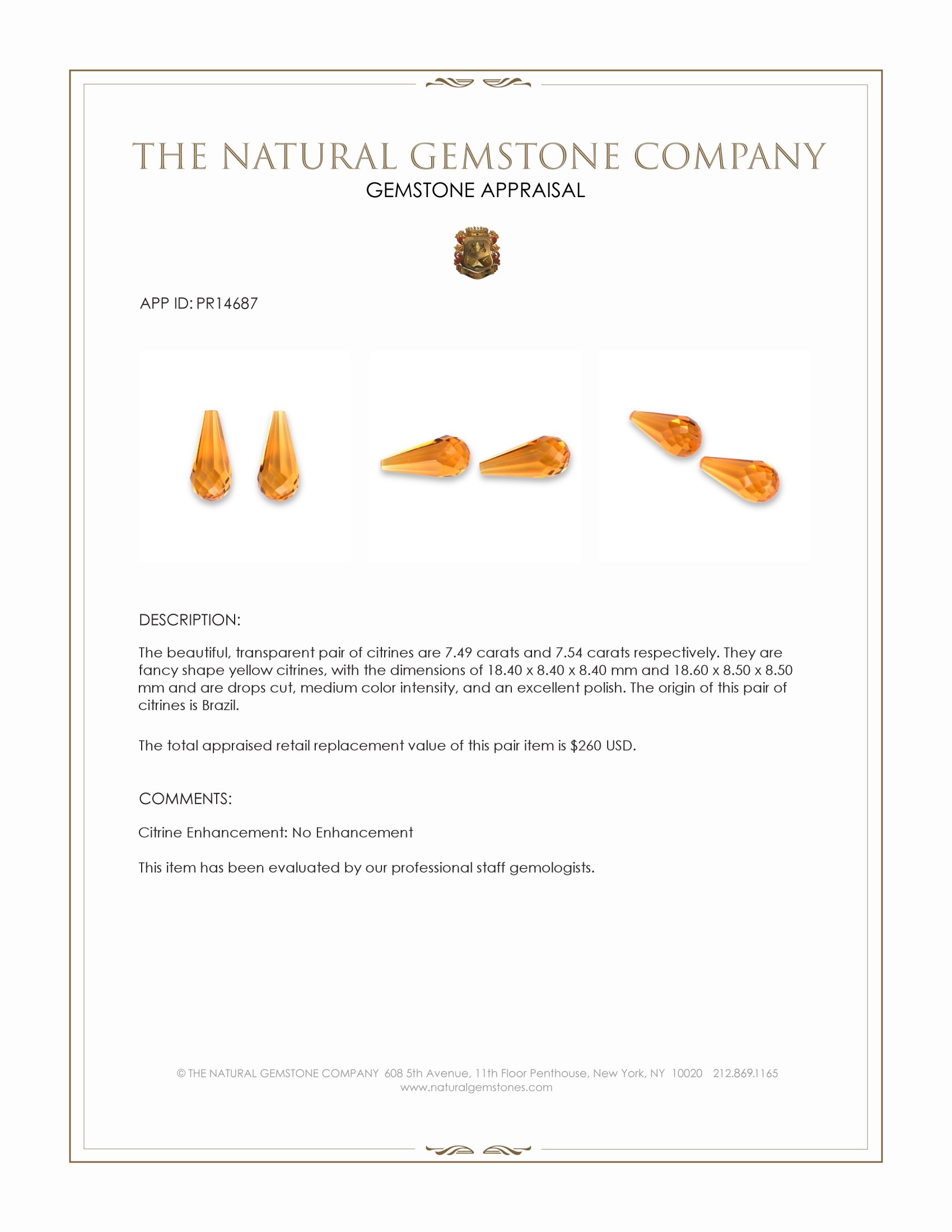 15.03 Ct.Tw. Yellow Citrine Pair from Brazil