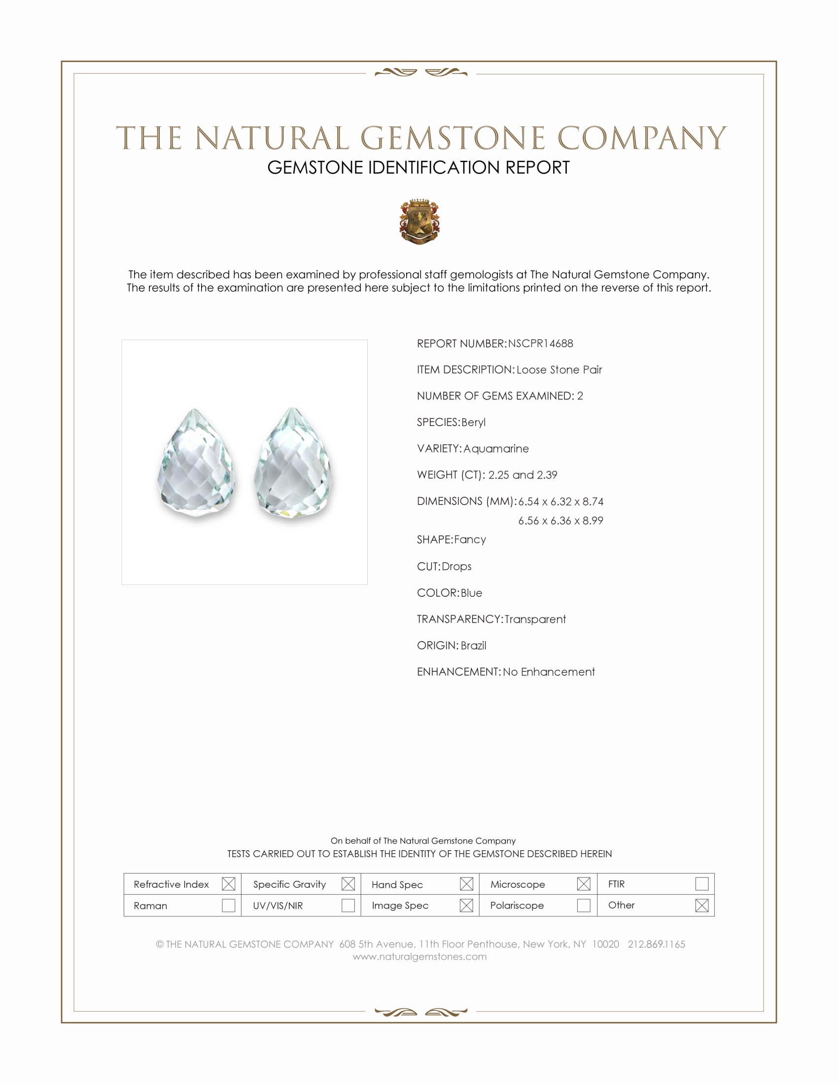 4.64 Ct.Tw. Blue Aquamarine Pair from Brazil