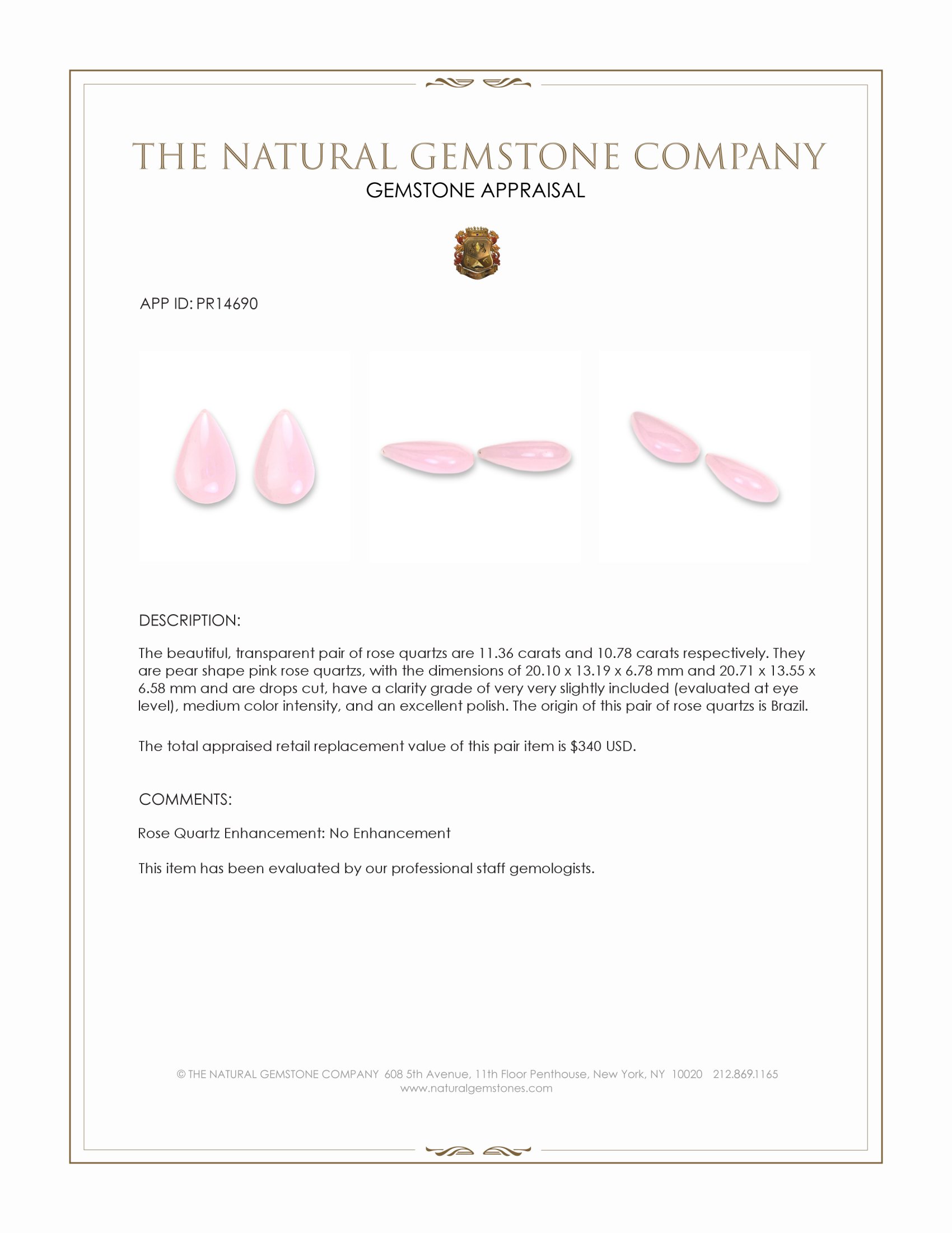22.14 Ct.Tw. Pink Rose Quartz Pair from Brazil