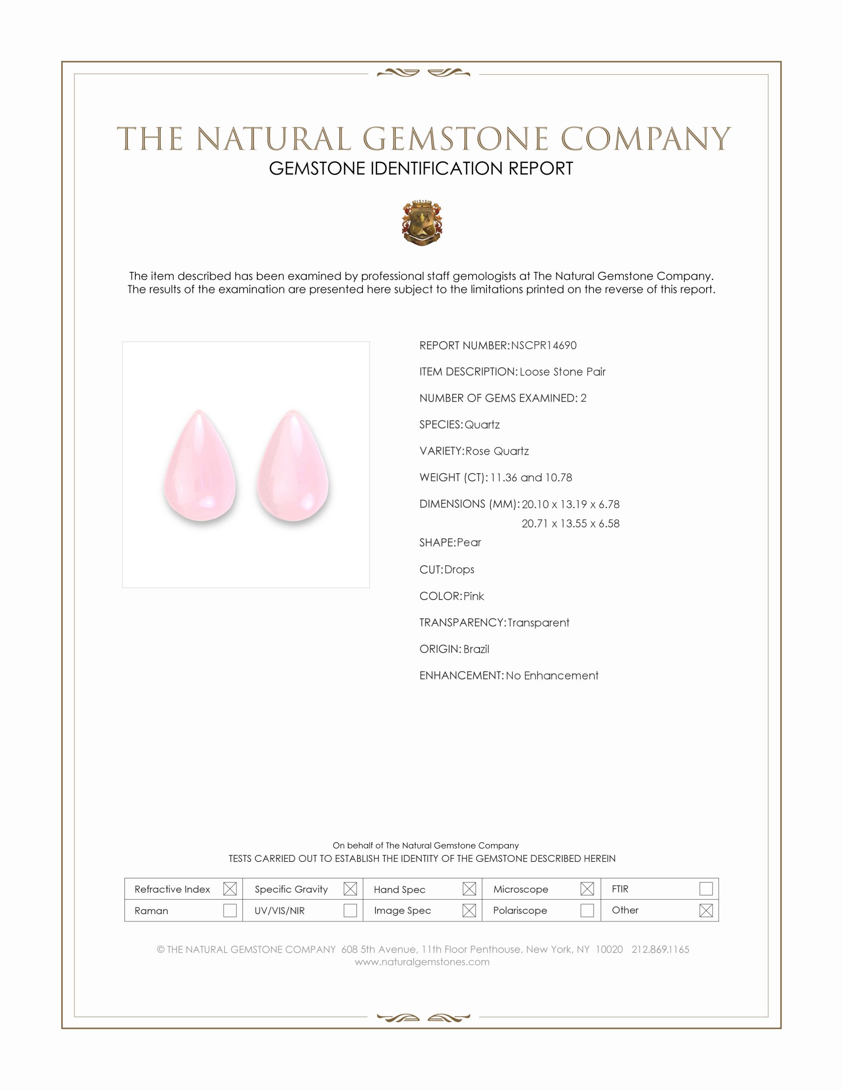 22.14 Ct.Tw. Pink Rose Quartz Pair from Brazil