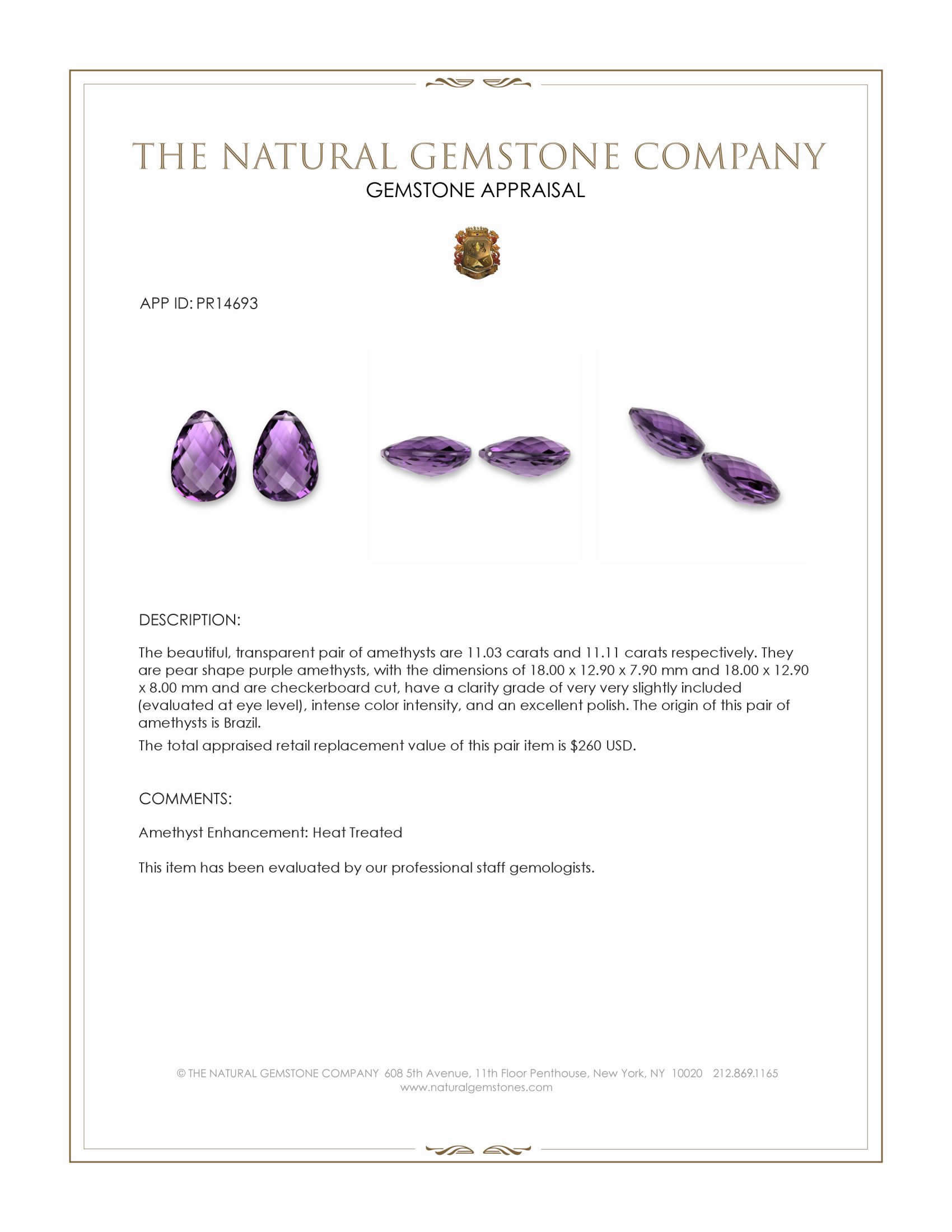 22.14 Ct.Tw. Purple Amethyst Pair from Brazil