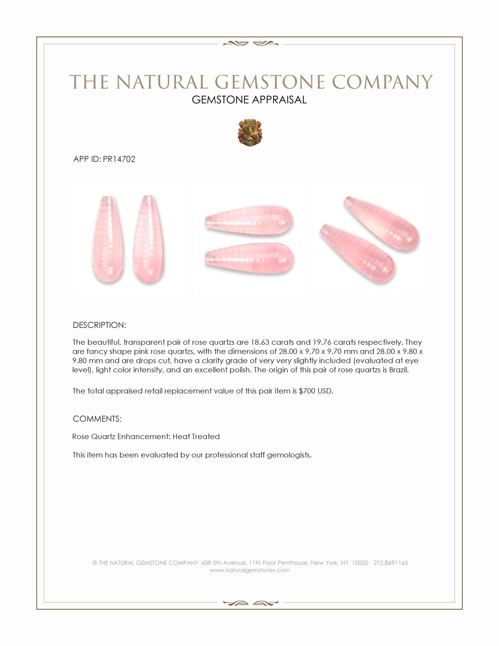 38.39 Ct.Tw. Pink Rose Quartz Pair from Brazil