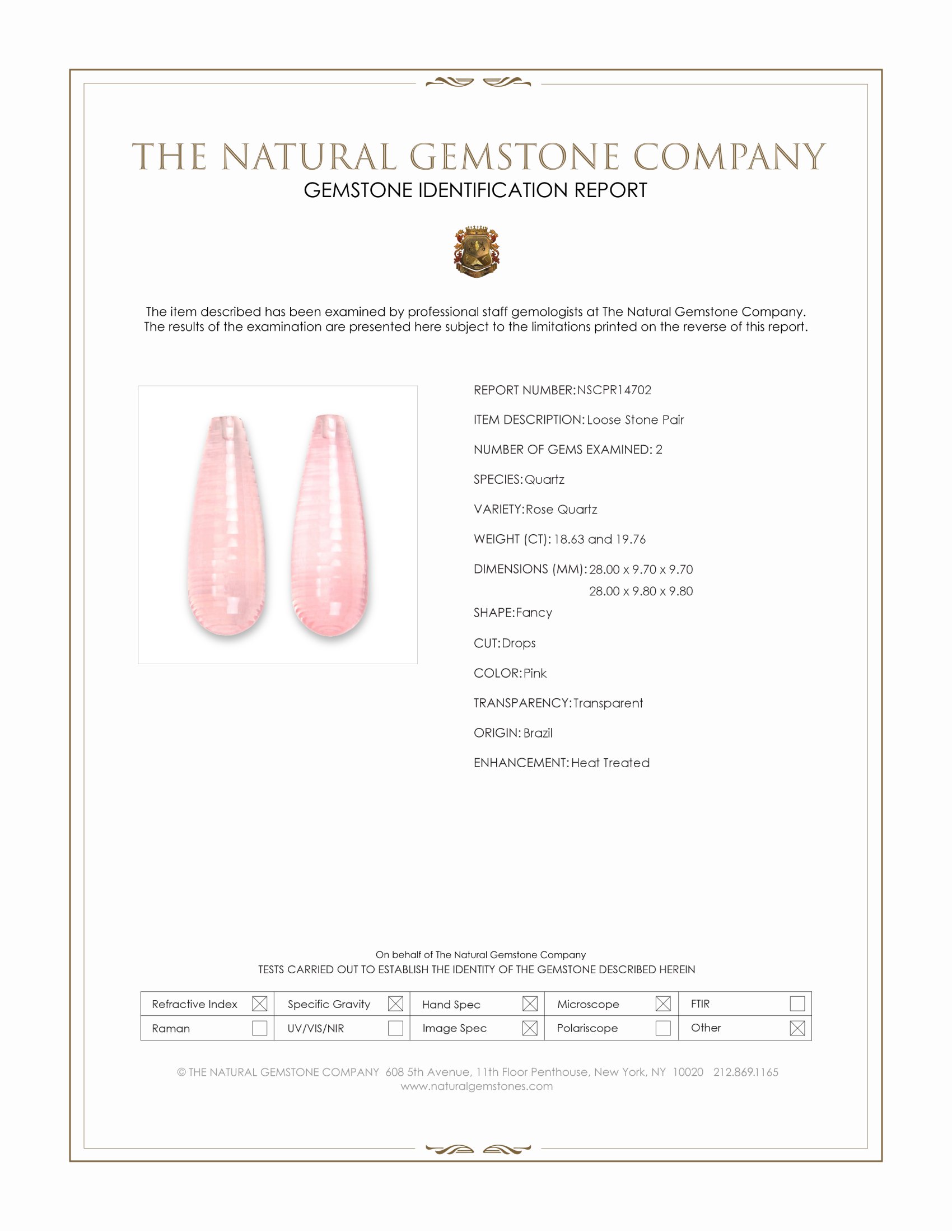 38.39 Ct.Tw. Pink Rose Quartz Pair from Brazil