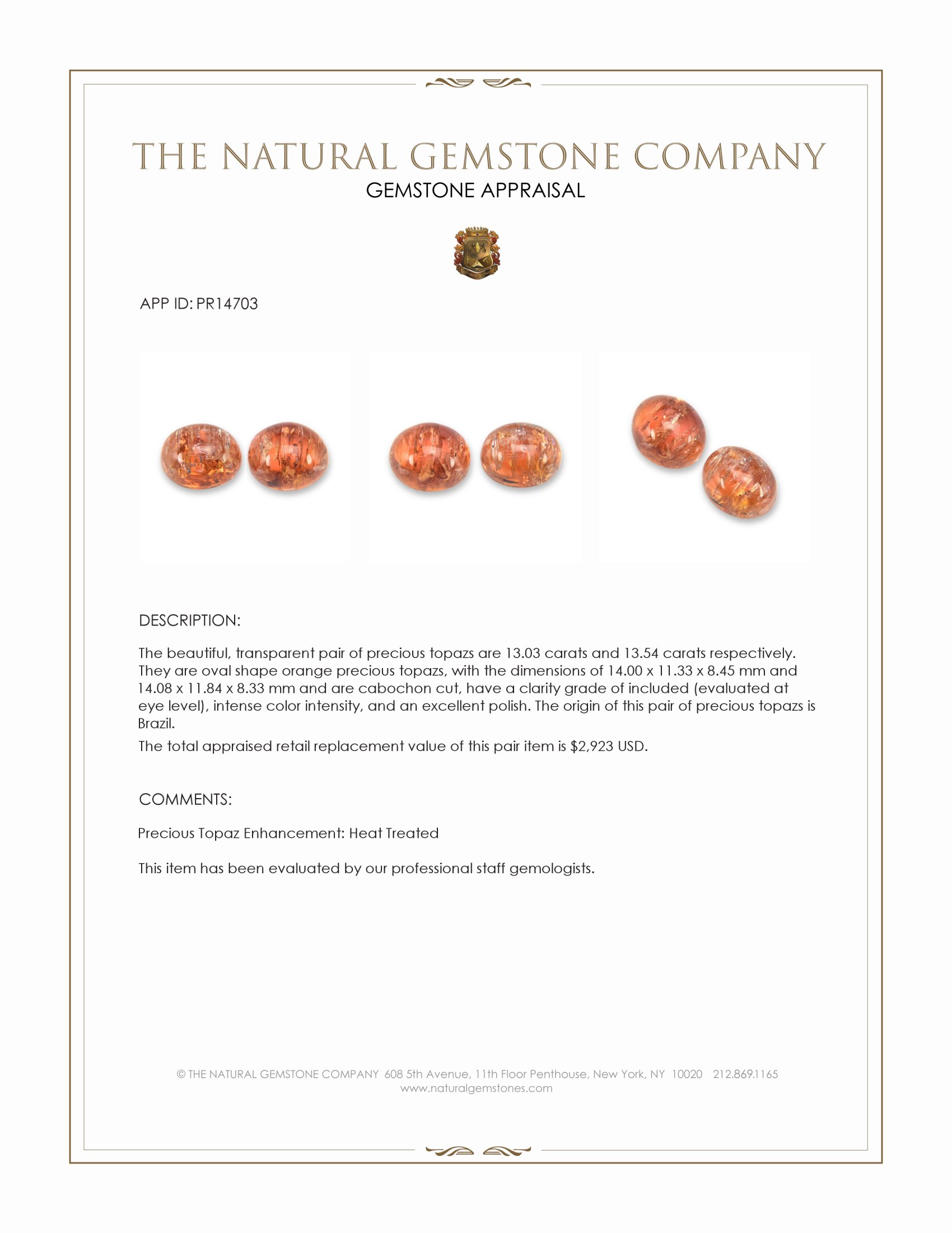 26.57 Ct.Tw. Orange Cabochon Precious Topaz Pair from Brazil