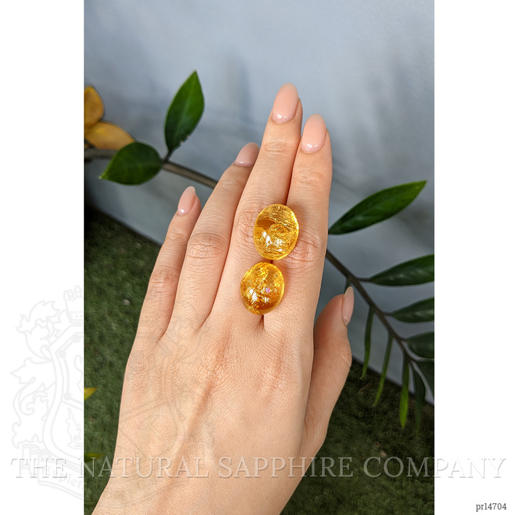 63.30 Ct.Tw. Orangish Yellow Cabochon Precious Topaz Pair from Brazil