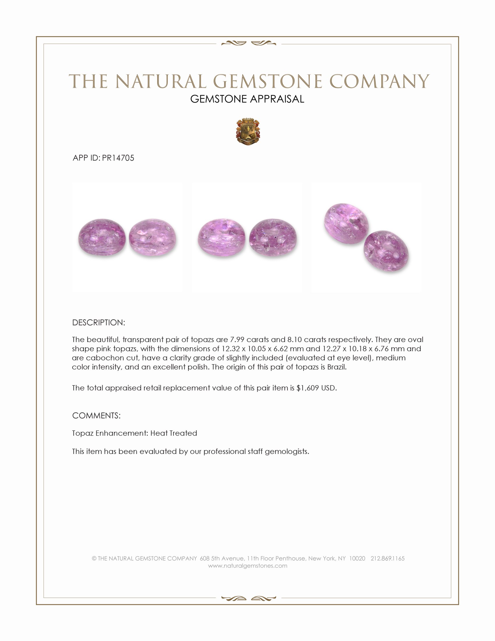 16.09 Ct.Tw. Pink Cabochon Topaz Pair from Brazil
