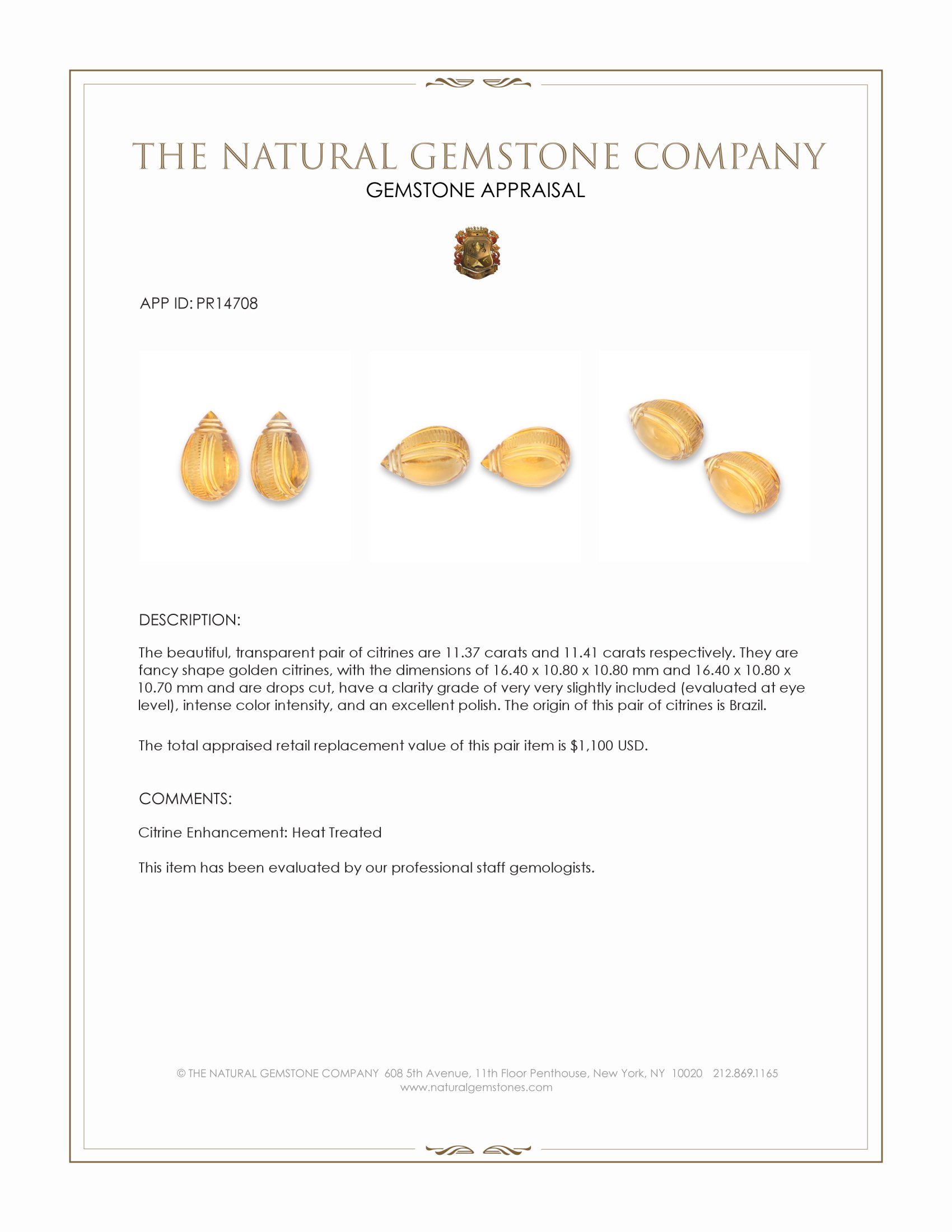 22.78 Ct.Tw. Golden Citrine Pair from Brazil