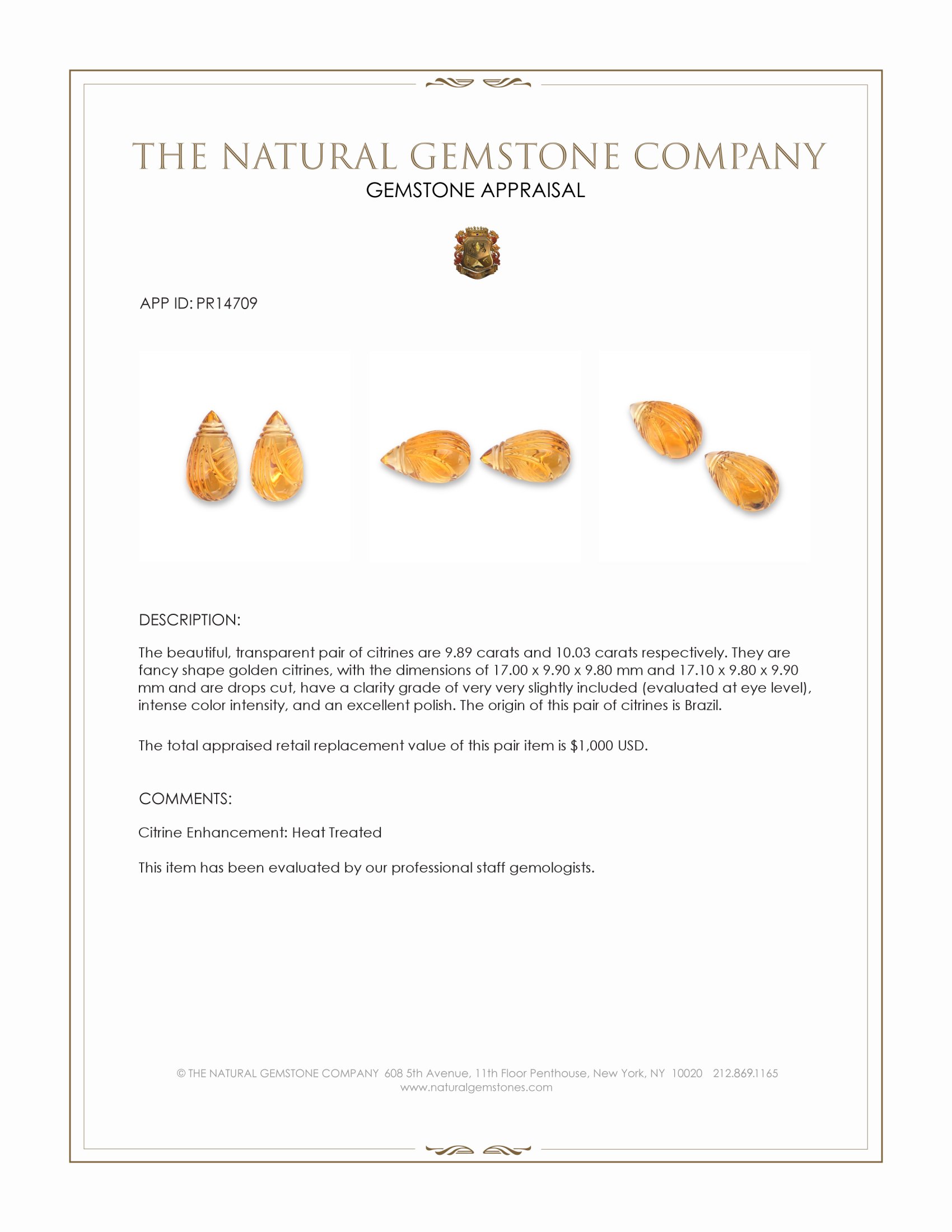 19.92 Ct.Tw. Golden Citrine Pair from Brazil