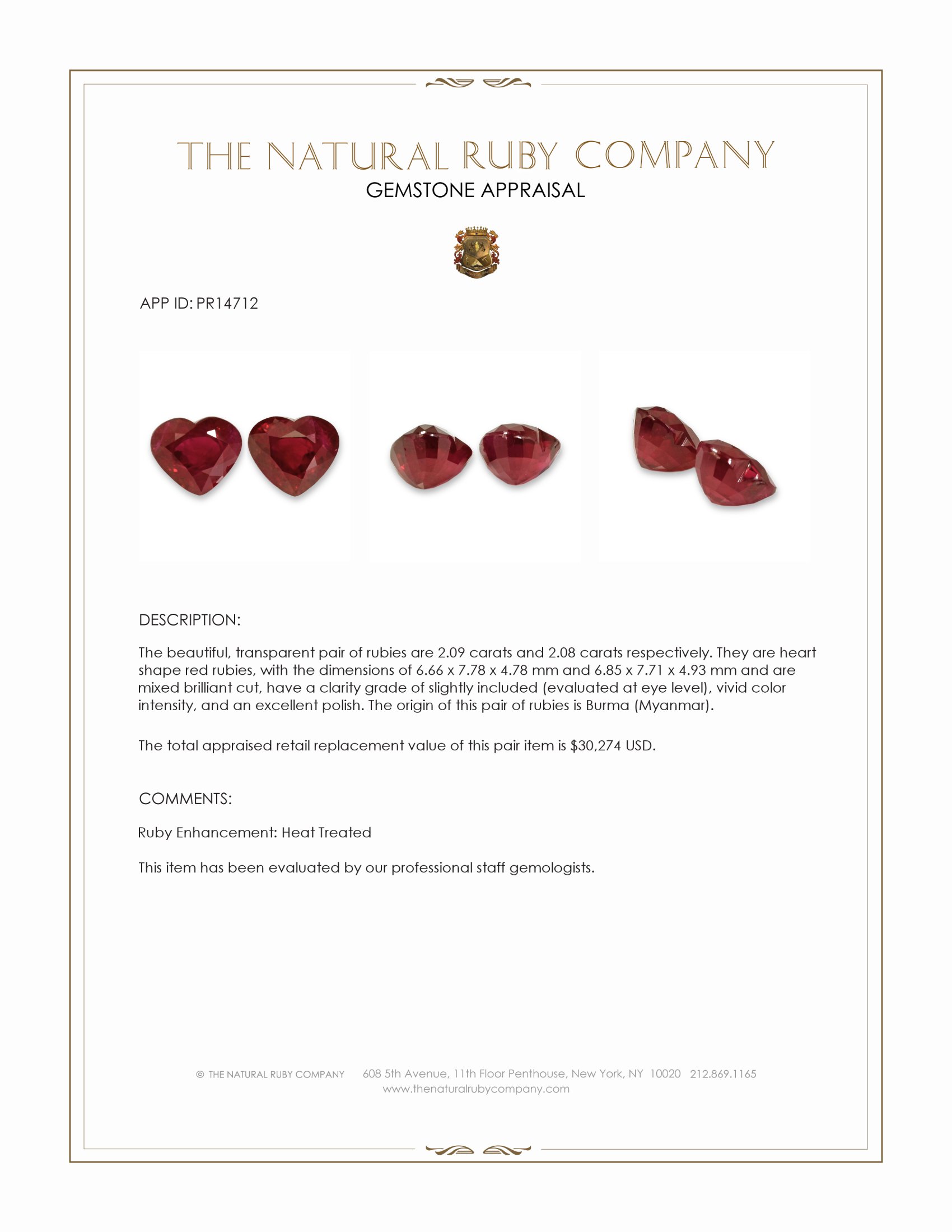 4.17 Ct.Tw. Ruby Pair from Burma (Myanmar)