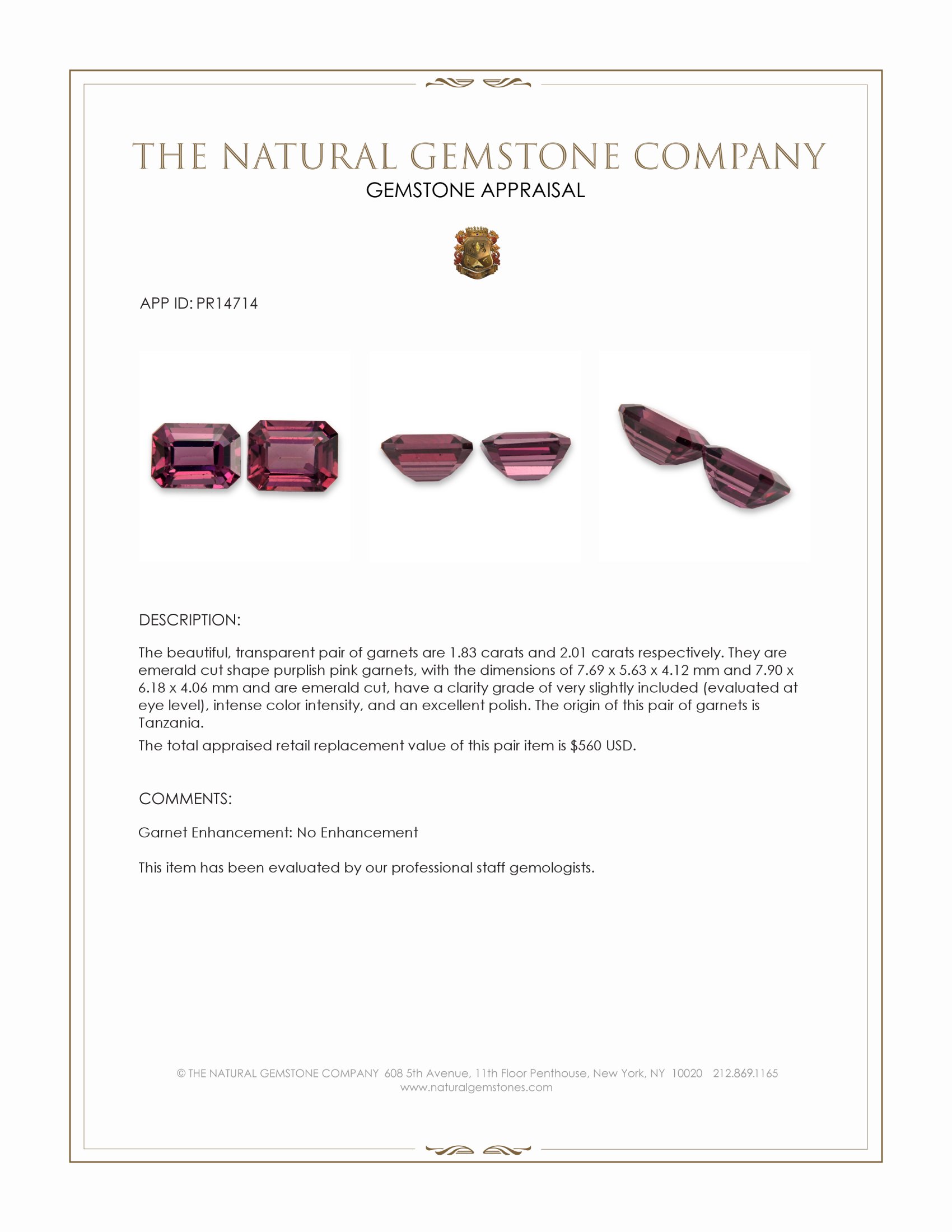 3.84 Ct.Tw. Purplish Pink Garnet Pair from Tanzania
