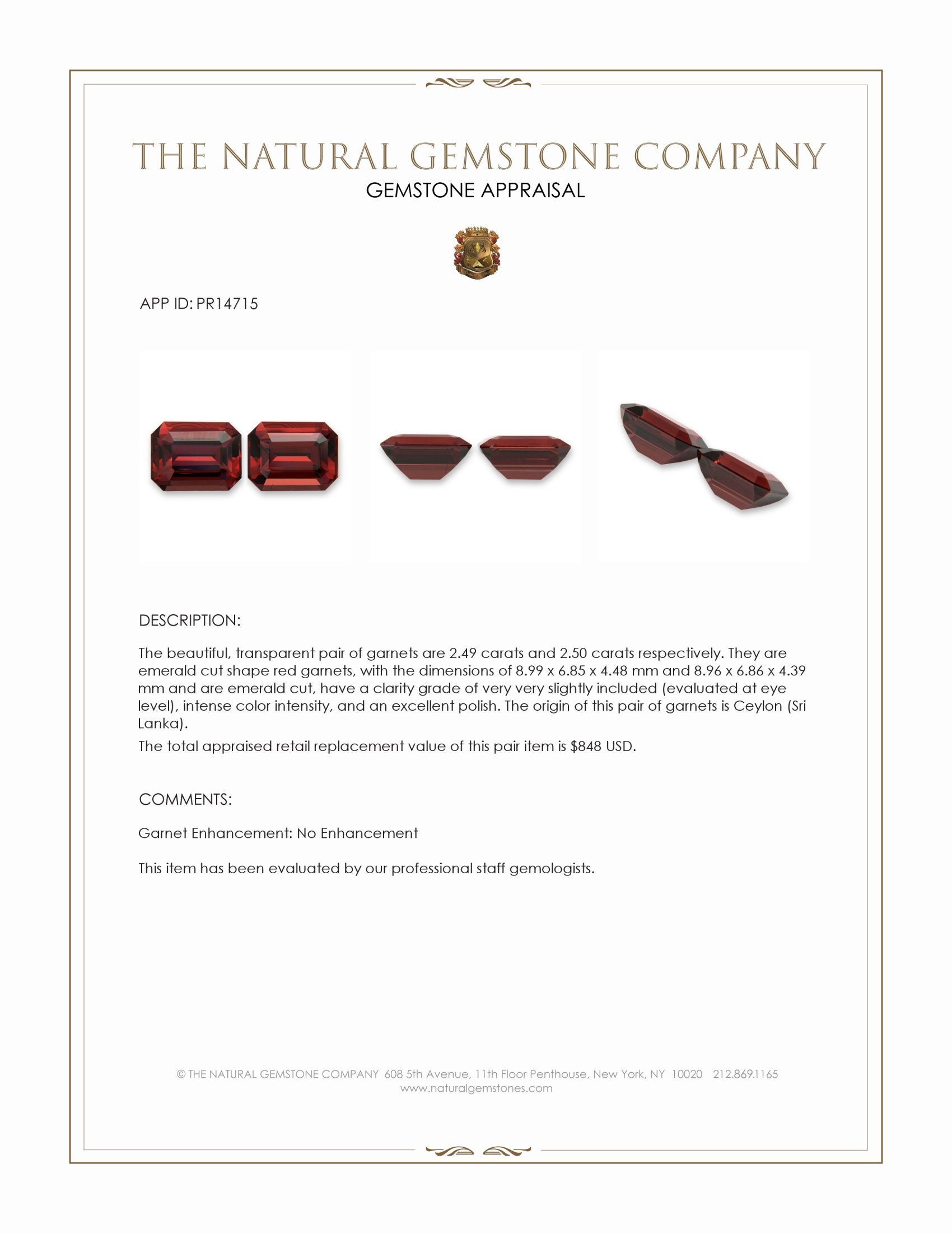 4.99 Ct.Tw. Red Garnet Pair from Ceylon (Sri Lanka)