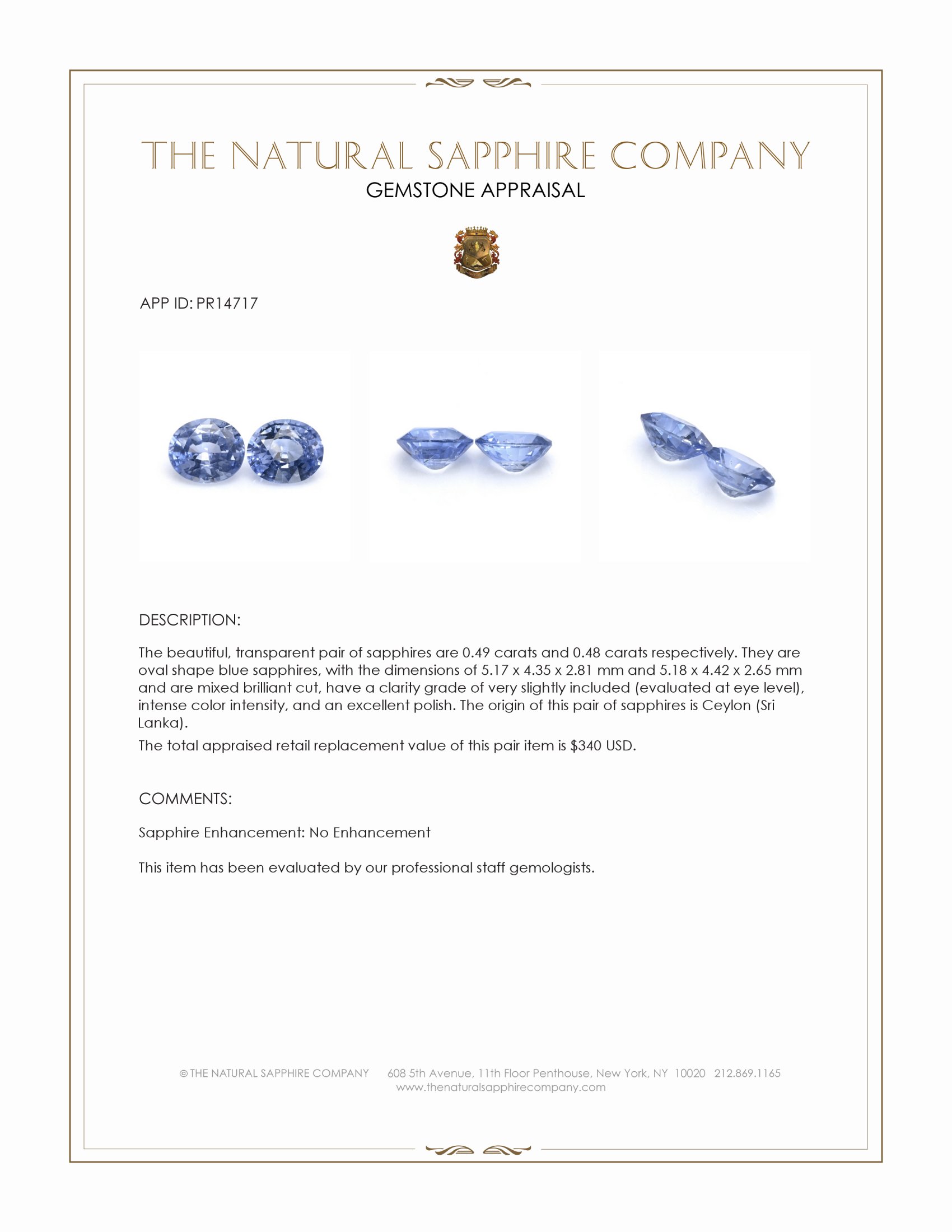 0.97 Ct.Tw. Blue Sapphire Pair from Ceylon (Sri Lanka)
