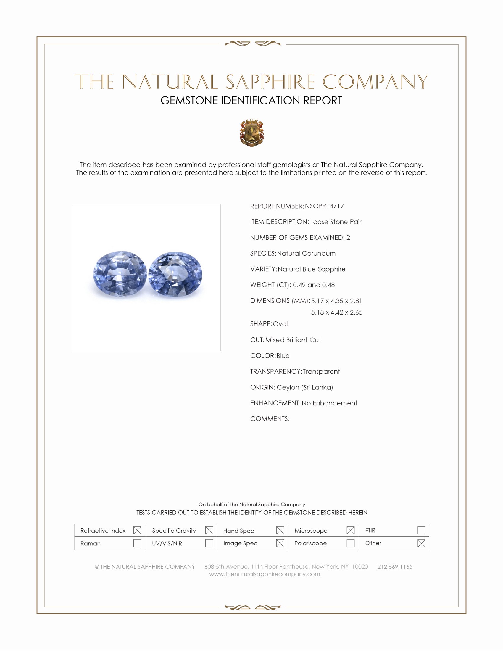 0.97 Ct.Tw. Blue Sapphire Pair from Ceylon (Sri Lanka)