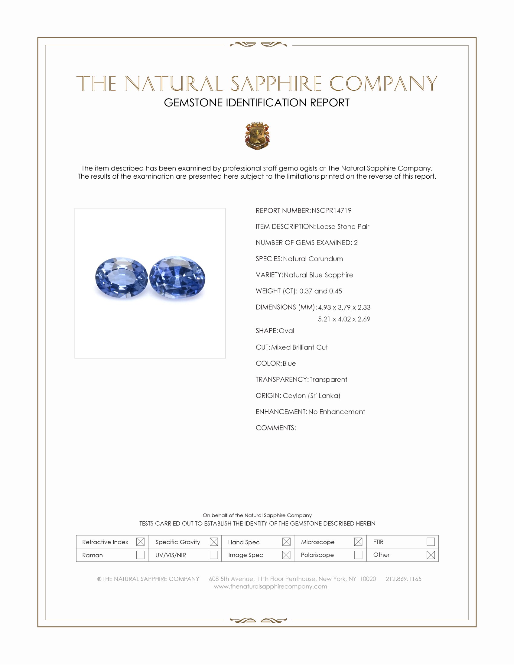 0.82 Ct.Tw. Blue Sapphire Pair from Ceylon (Sri Lanka)