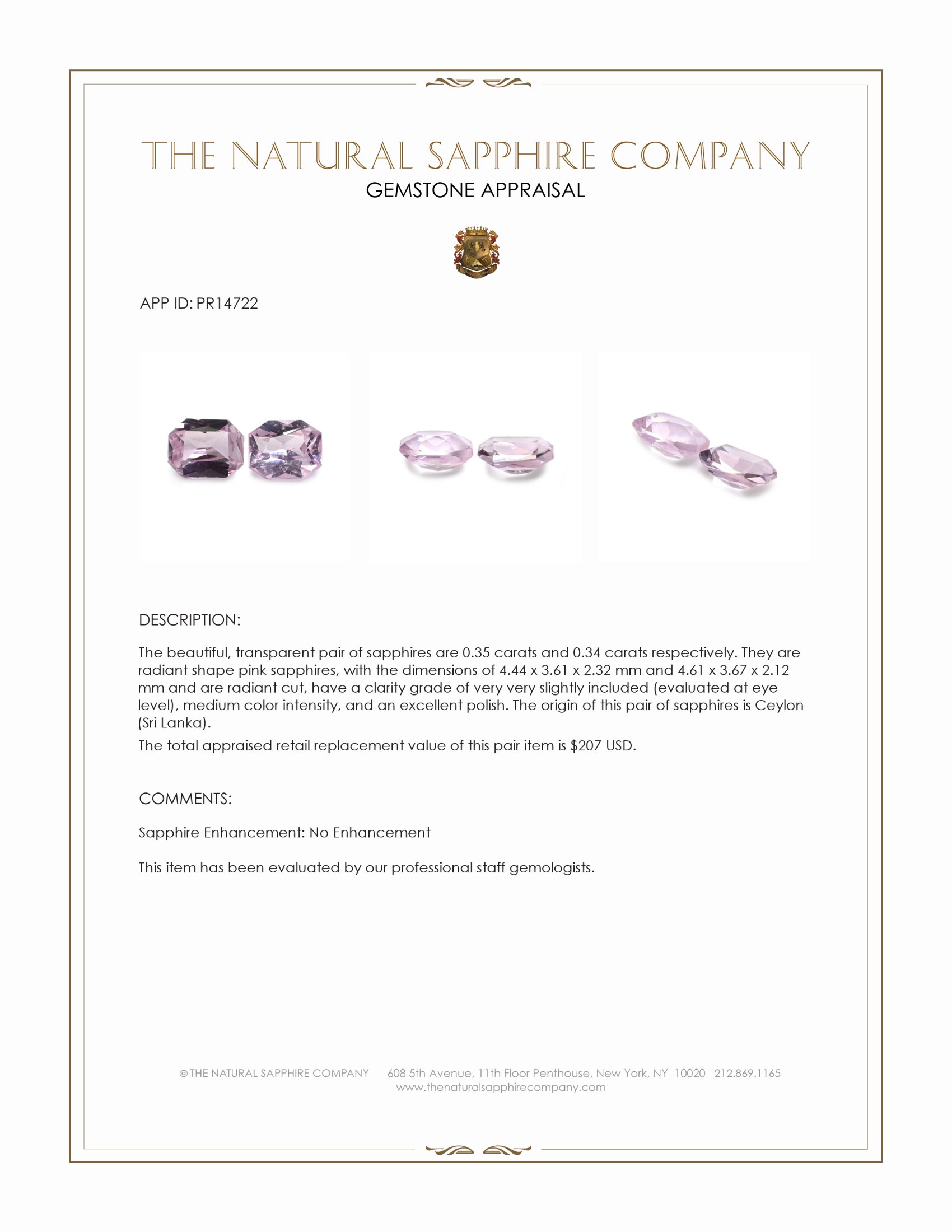 0.69 Ct.Tw. Pink Sapphire Pair from Ceylon (Sri Lanka)