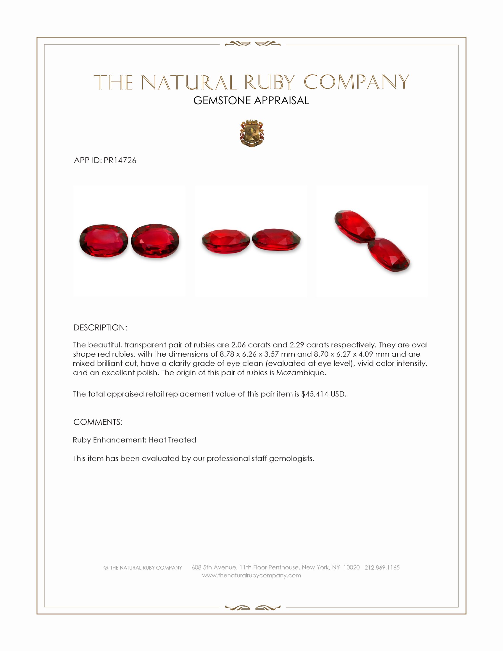 4.35 Ct.Tw. Ruby Pair from Mozambique