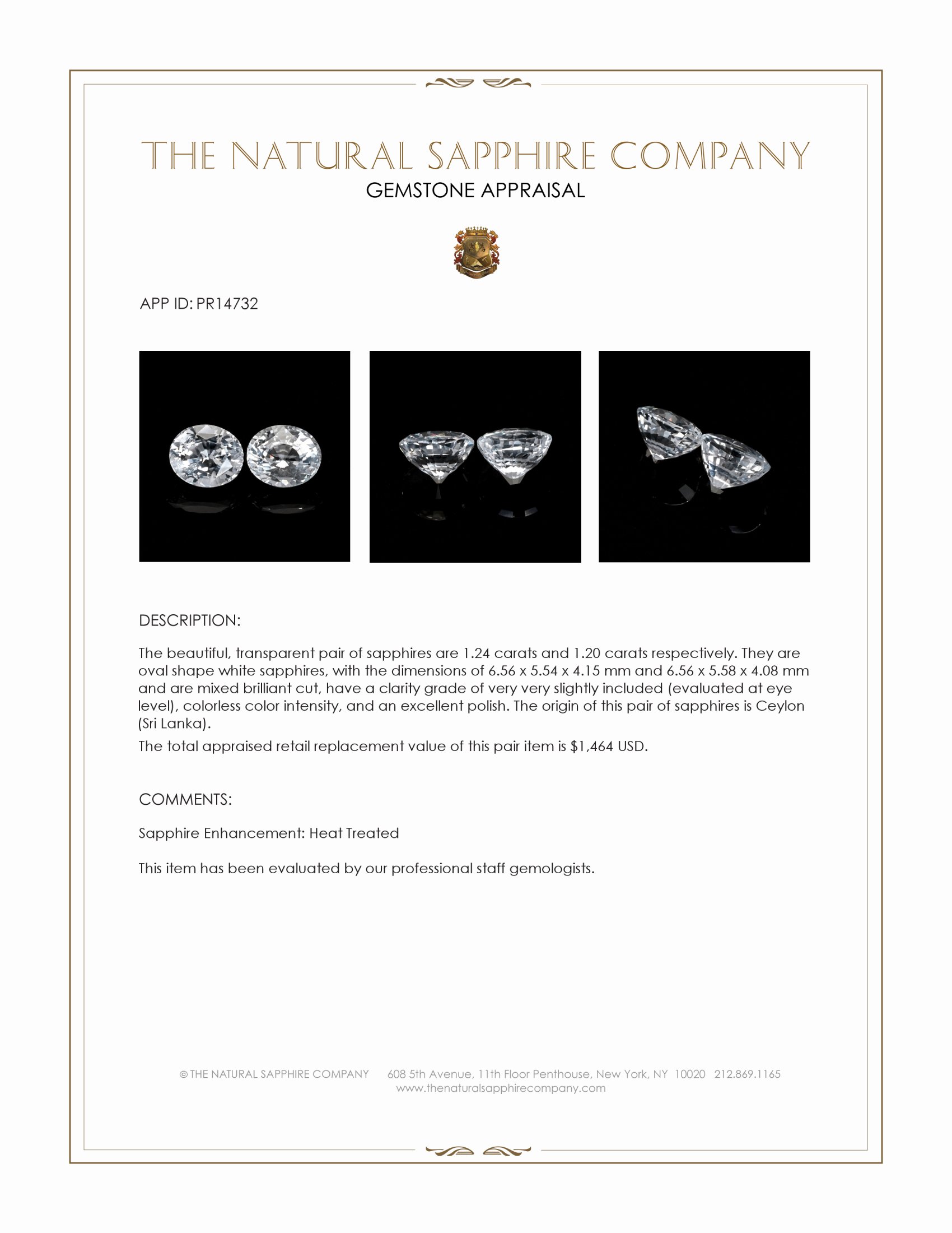 2.44 Ct.Tw. White Sapphire Pair from Ceylon (Sri Lanka)