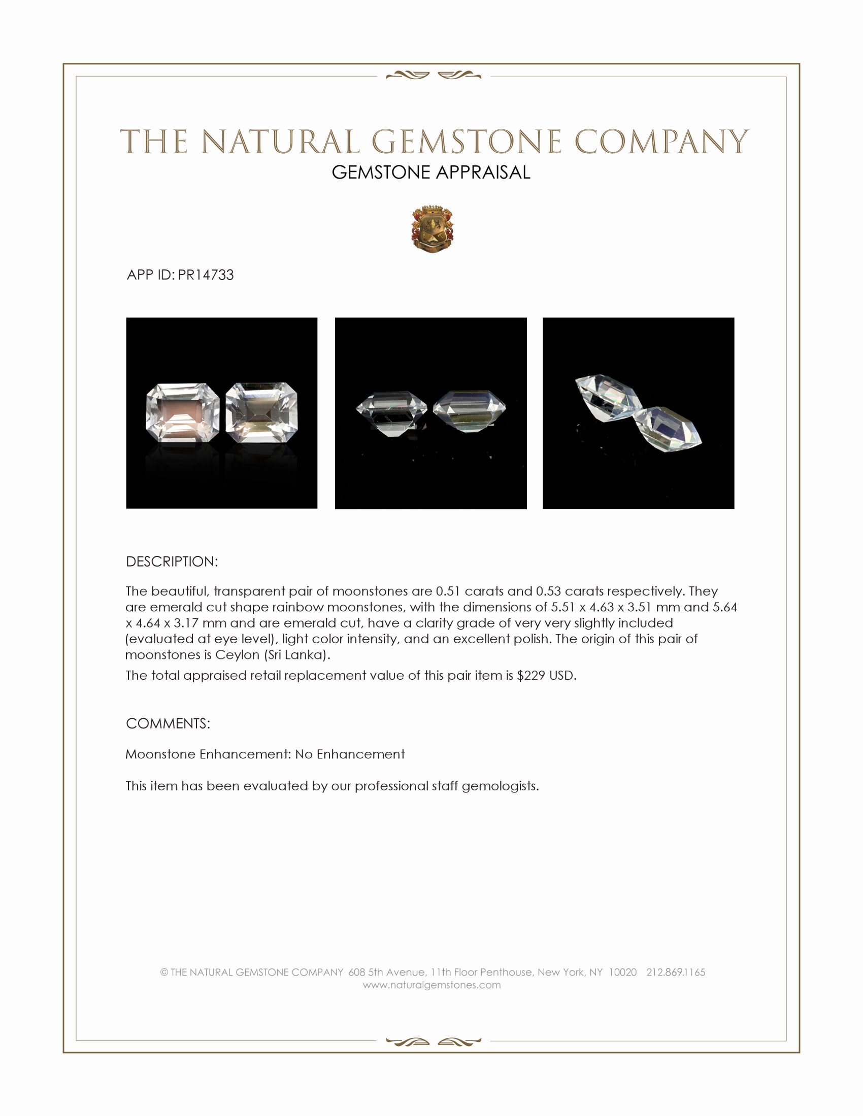 1.04 Ct.Tw. Rainbow Moonstone Pair from Ceylon (Sri Lanka)