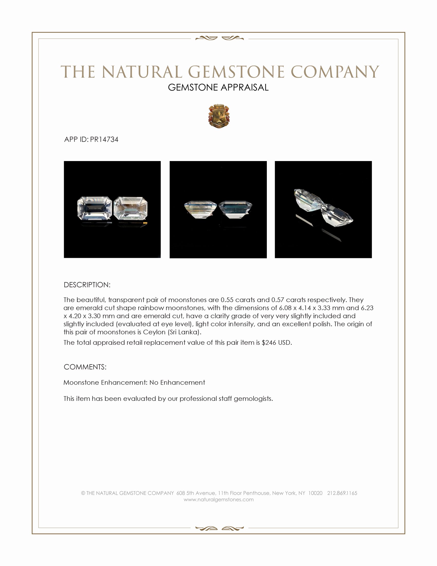 1.12 Ct.Tw. Rainbow Moonstone Pair from Ceylon (Sri Lanka)