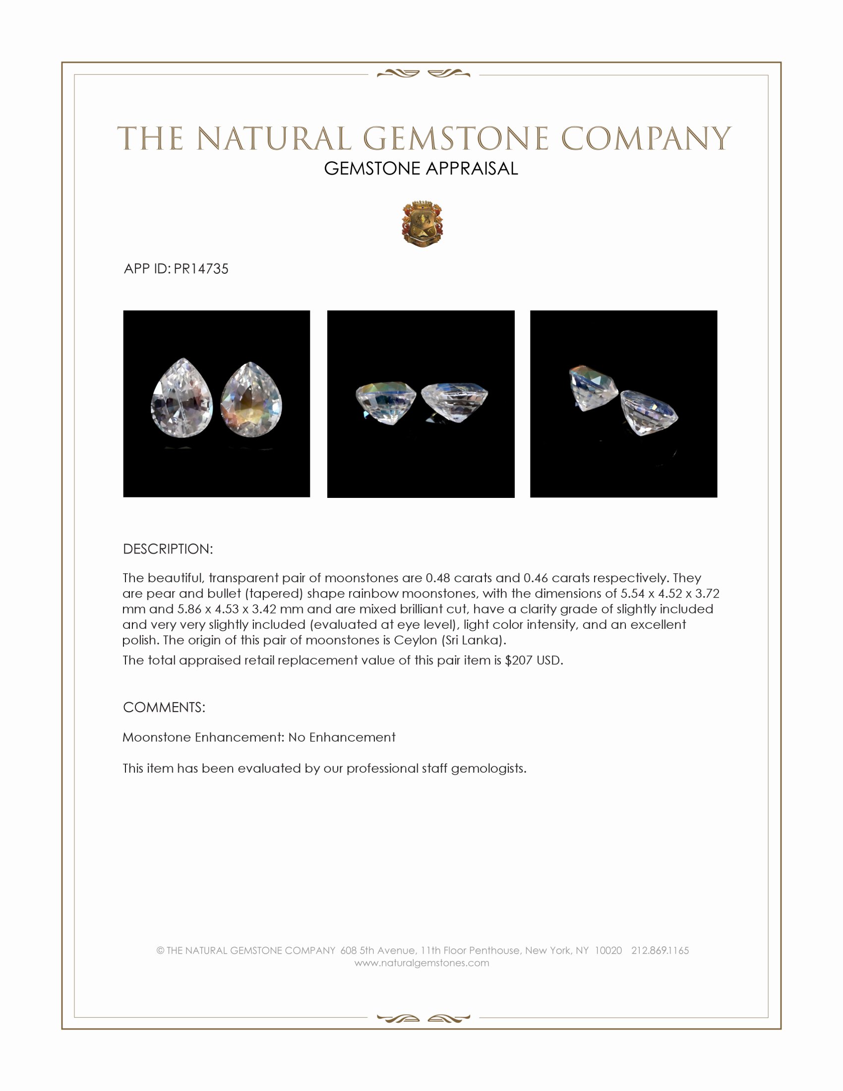 0.94 Ct.Tw. Rainbow Moonstone Pair from Ceylon (Sri Lanka)