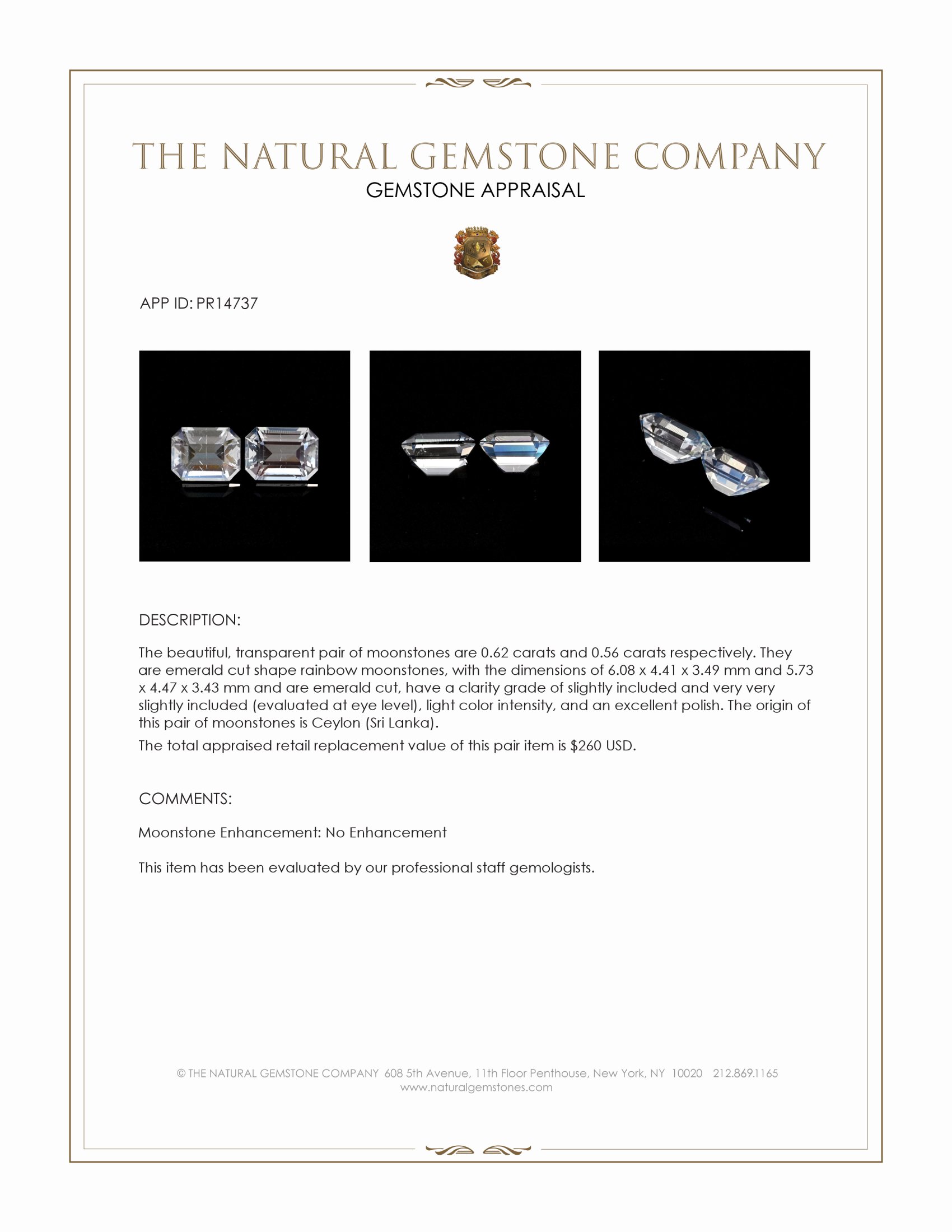 1.18 Ct.Tw. Rainbow Moonstone Pair from Ceylon (Sri Lanka)