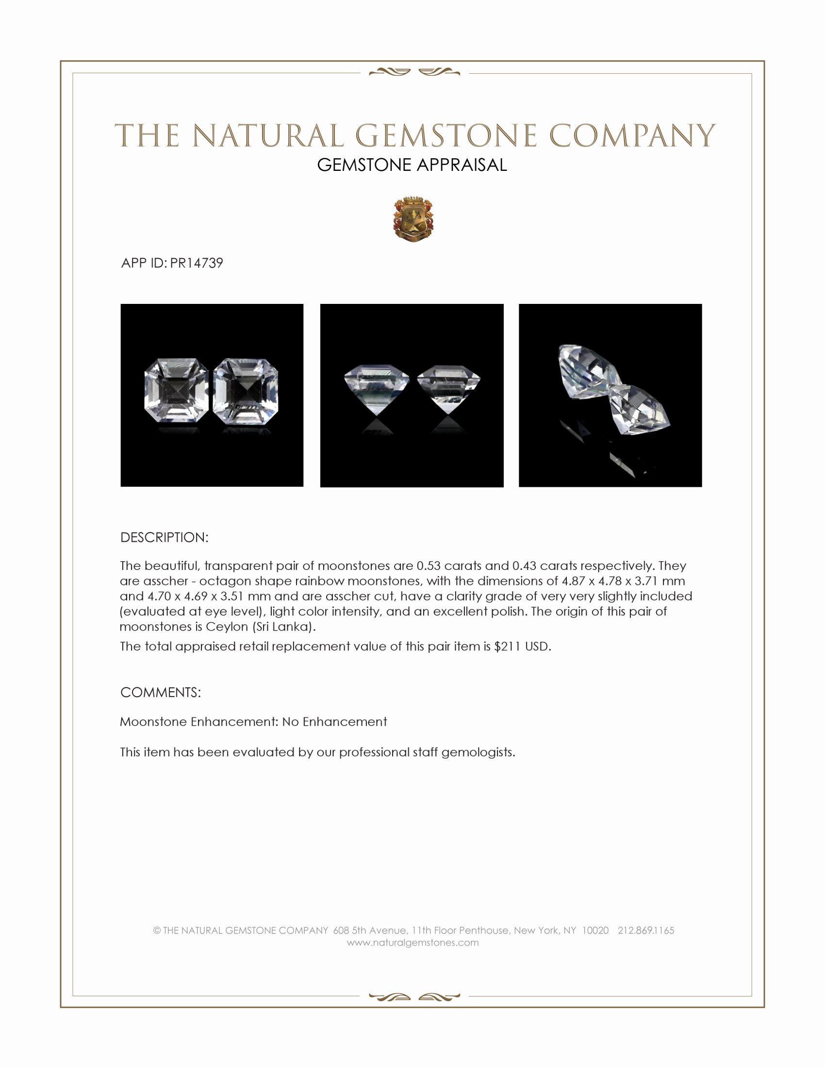 0.96 Ct.Tw. Rainbow Moonstone Pair from Ceylon (Sri Lanka)