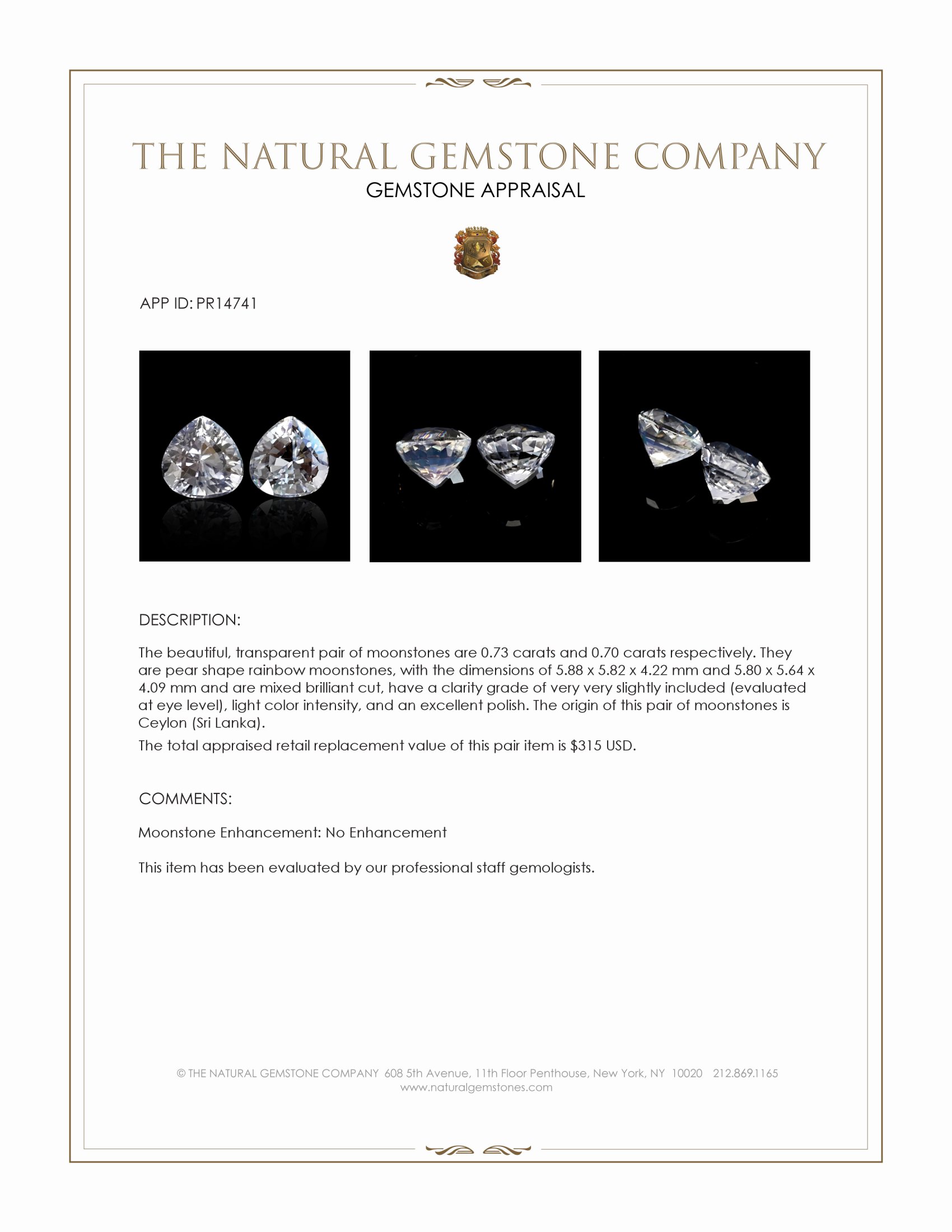 1.43 Ct.Tw. Rainbow Moonstone Pair from Ceylon (Sri Lanka)