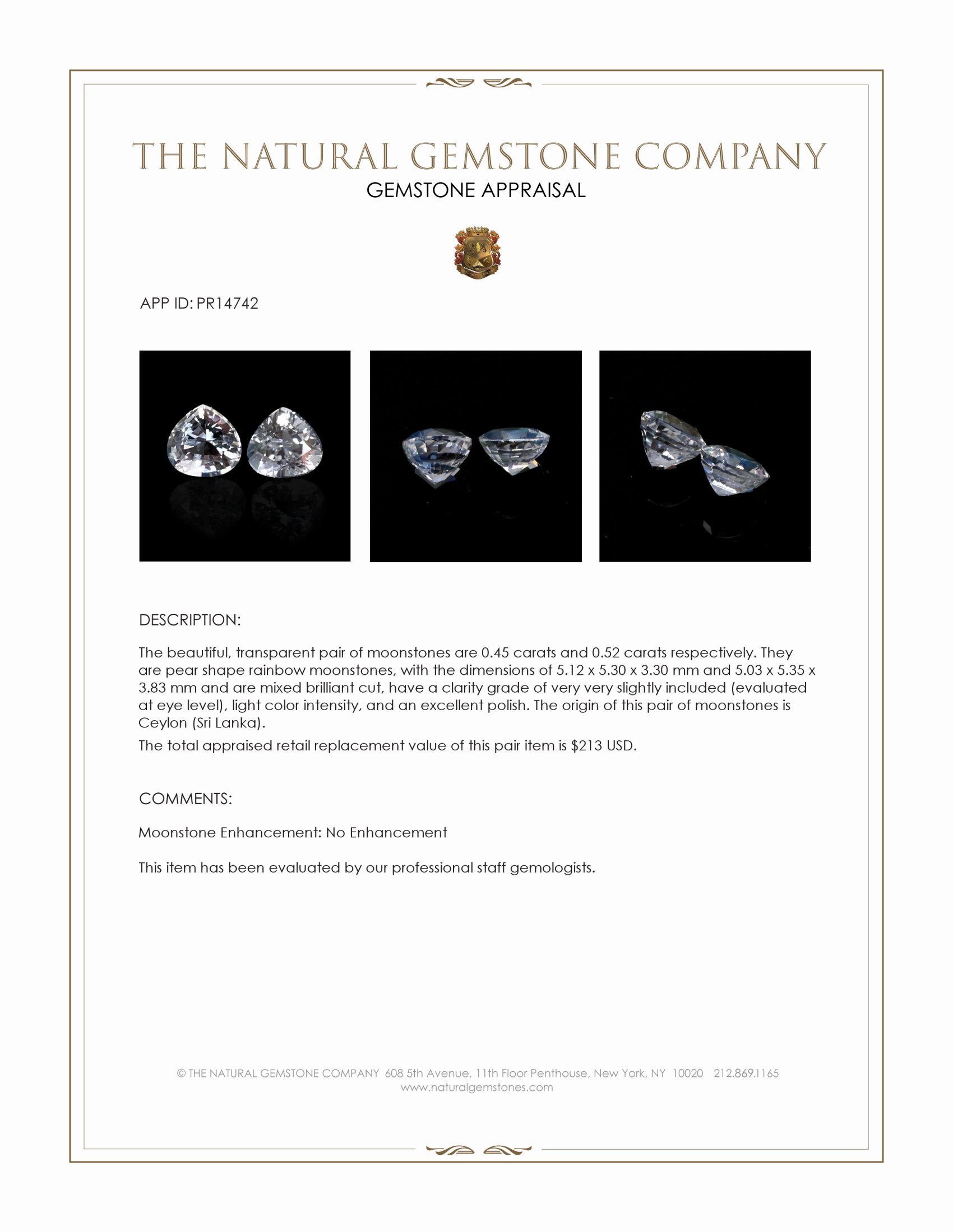 0.97 Ct.Tw. Rainbow Moonstone Pair from Ceylon (Sri Lanka)