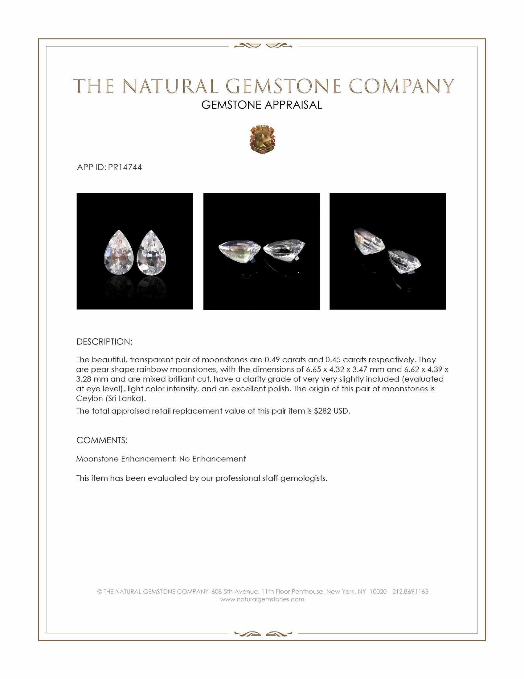 0.94 Ct.Tw. Rainbow Moonstone Pair from Ceylon (Sri Lanka)