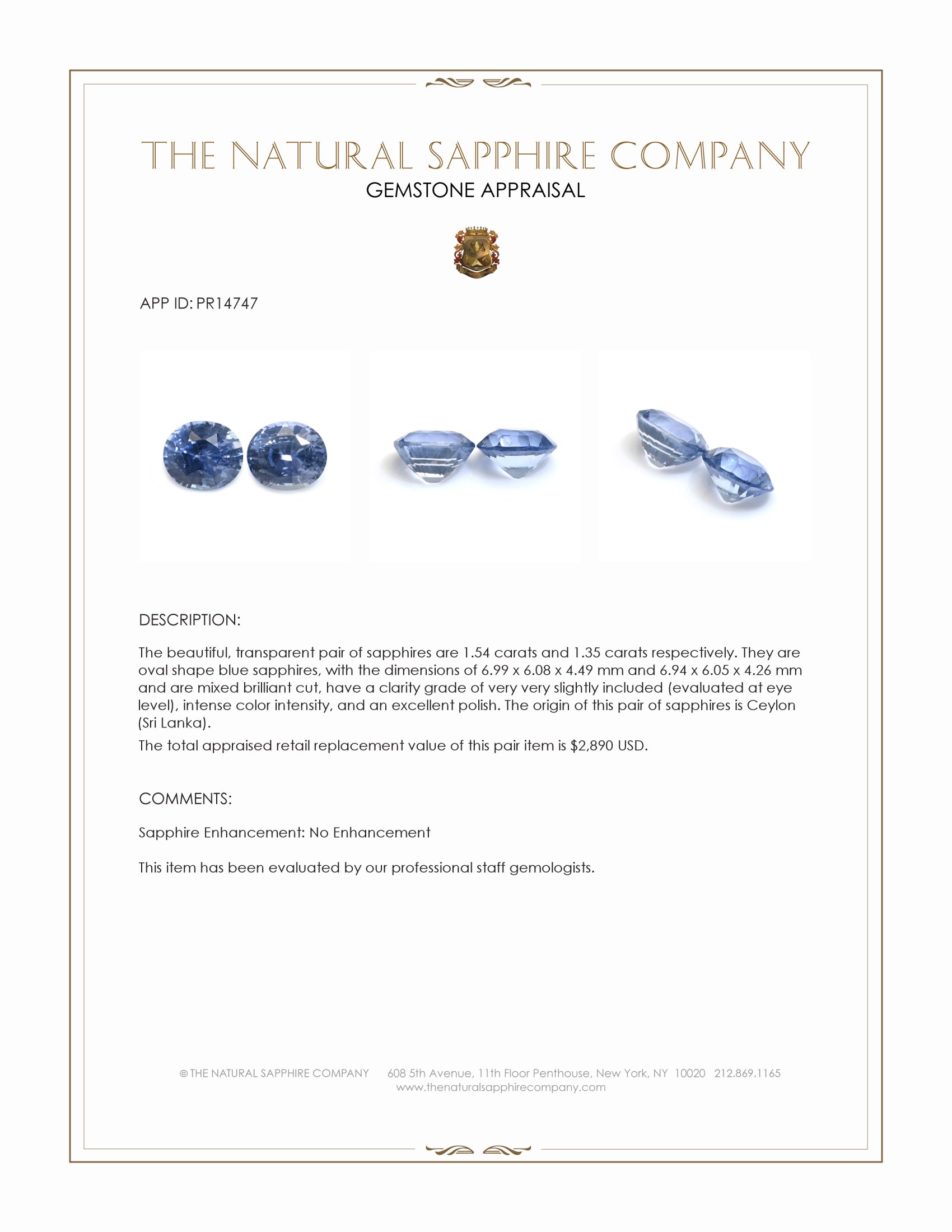 2.89 Ct.Tw. Blue Sapphire Pair from Ceylon (Sri Lanka)